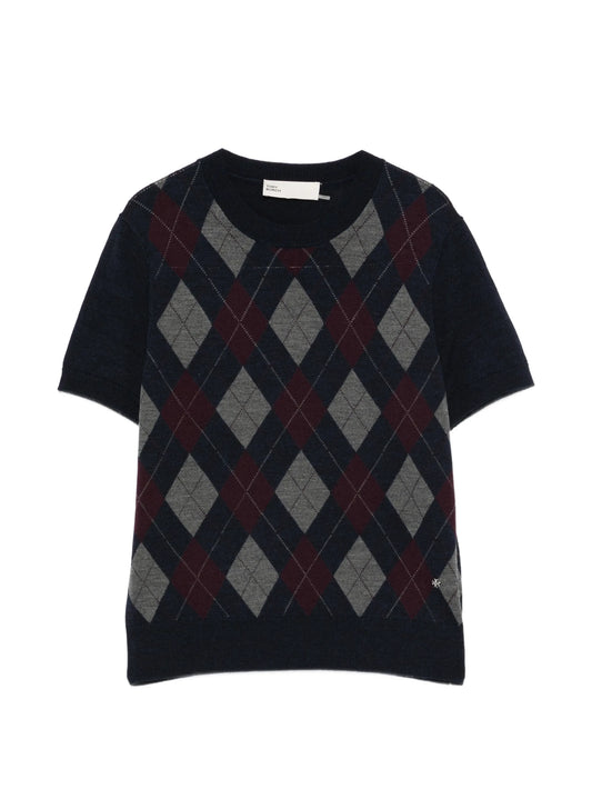 argyle short-sleeve top