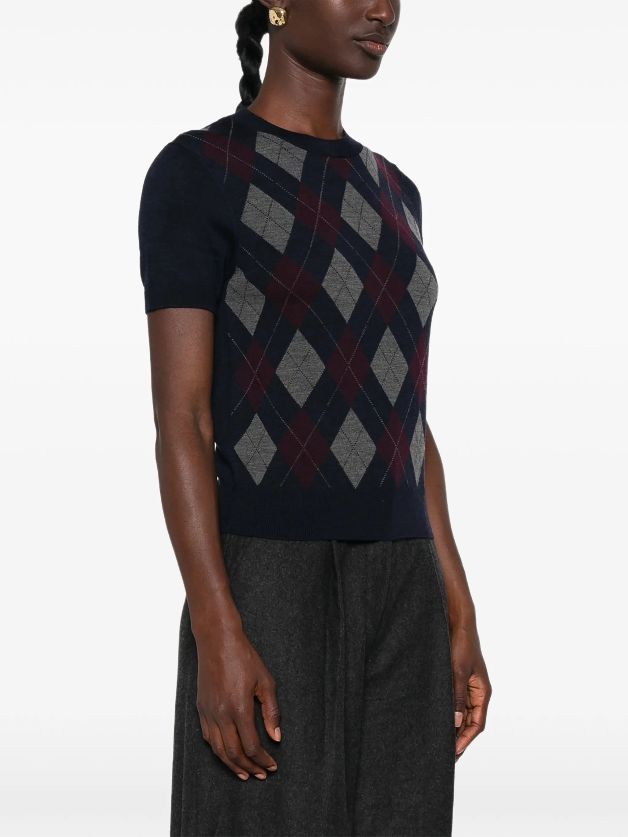 argyle short-sleeve top