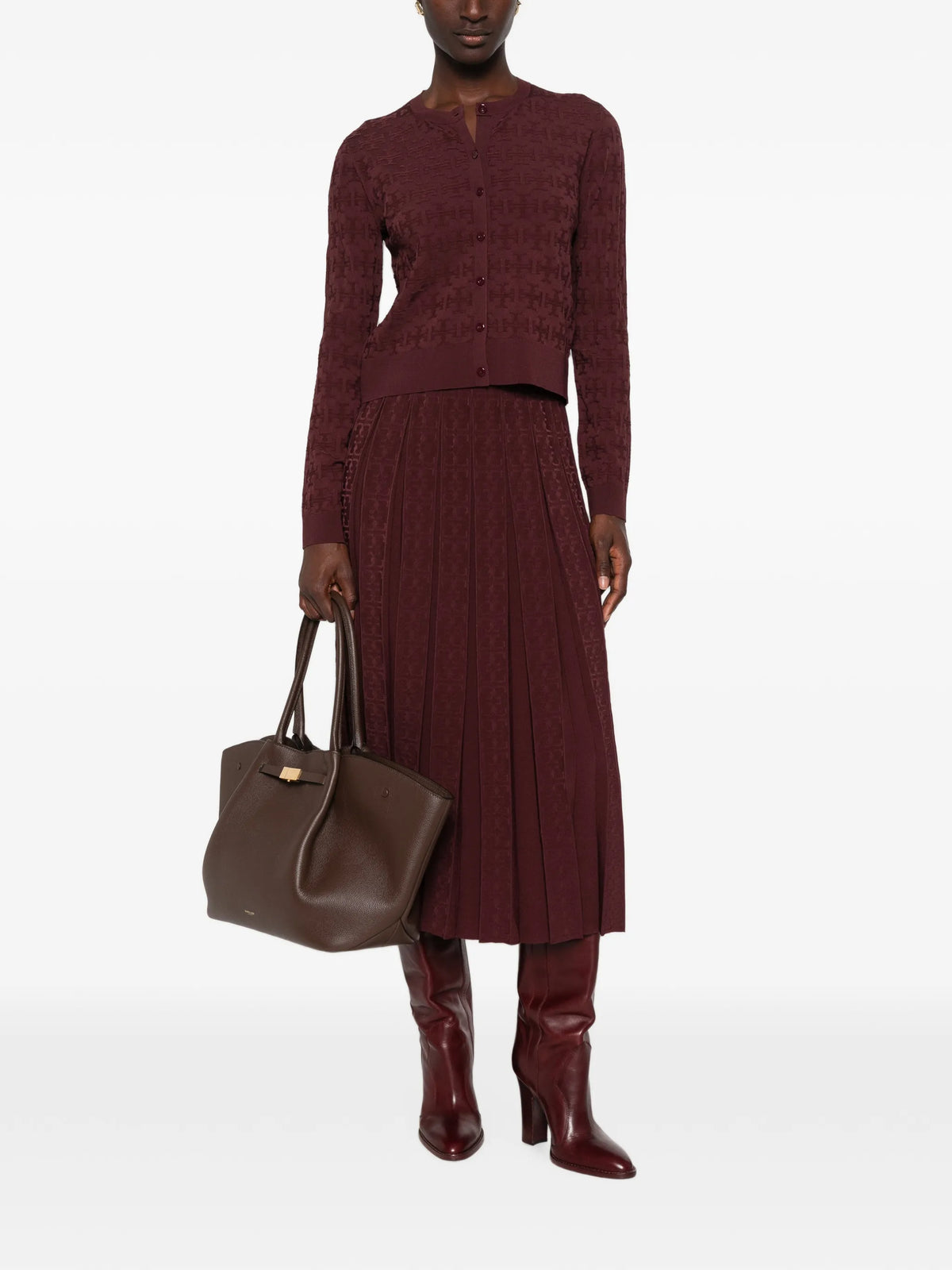 logo-monogram pleated midi skirt