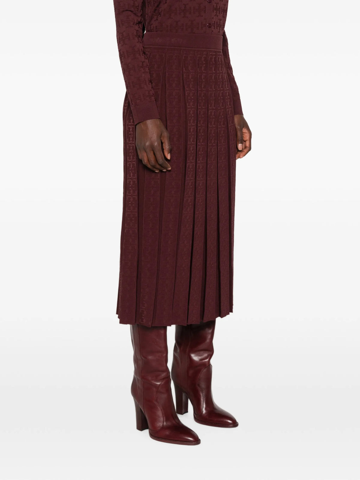 logo-monogram pleated midi skirt