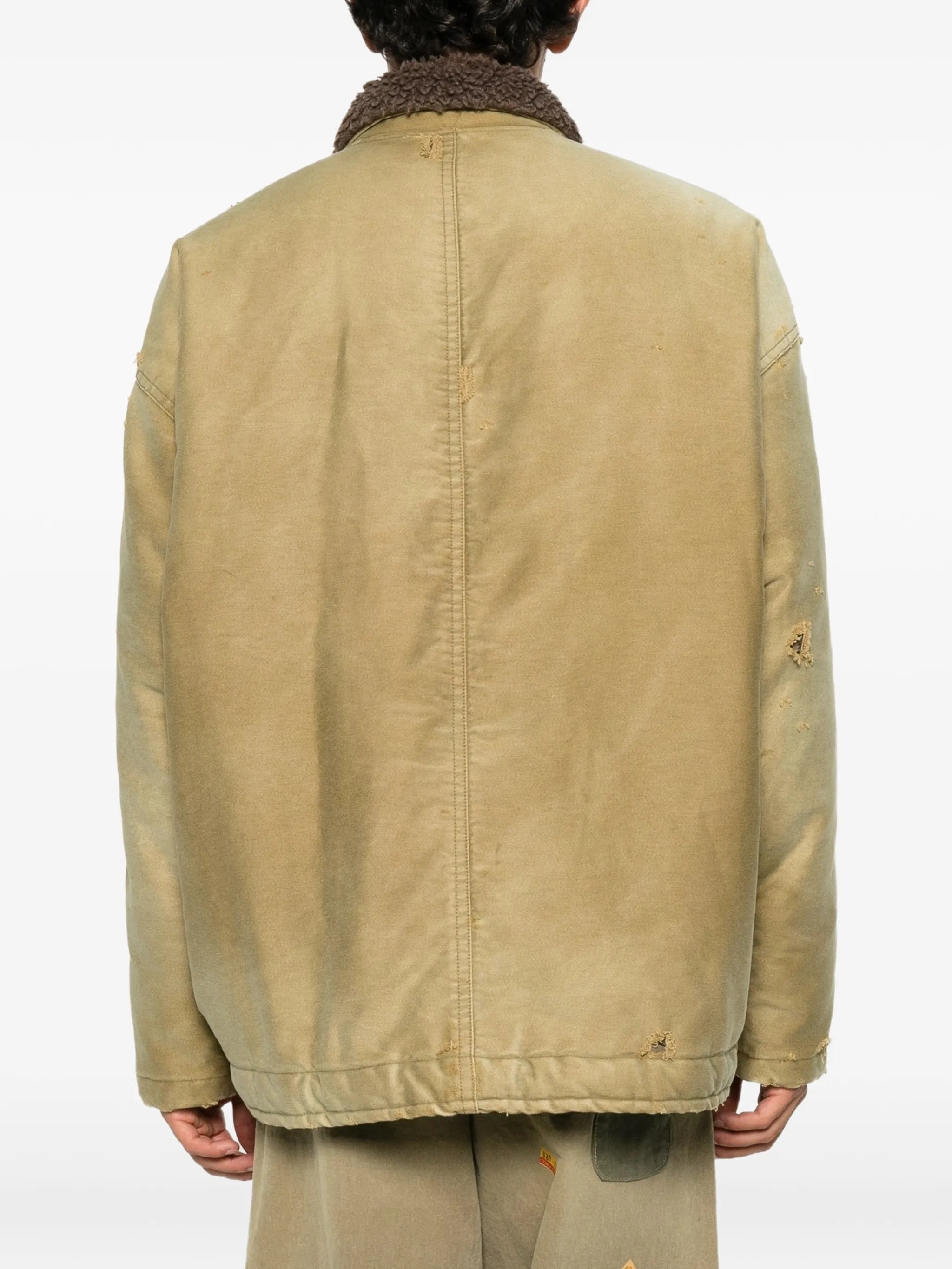 distressed faux-shearling-collar jacket