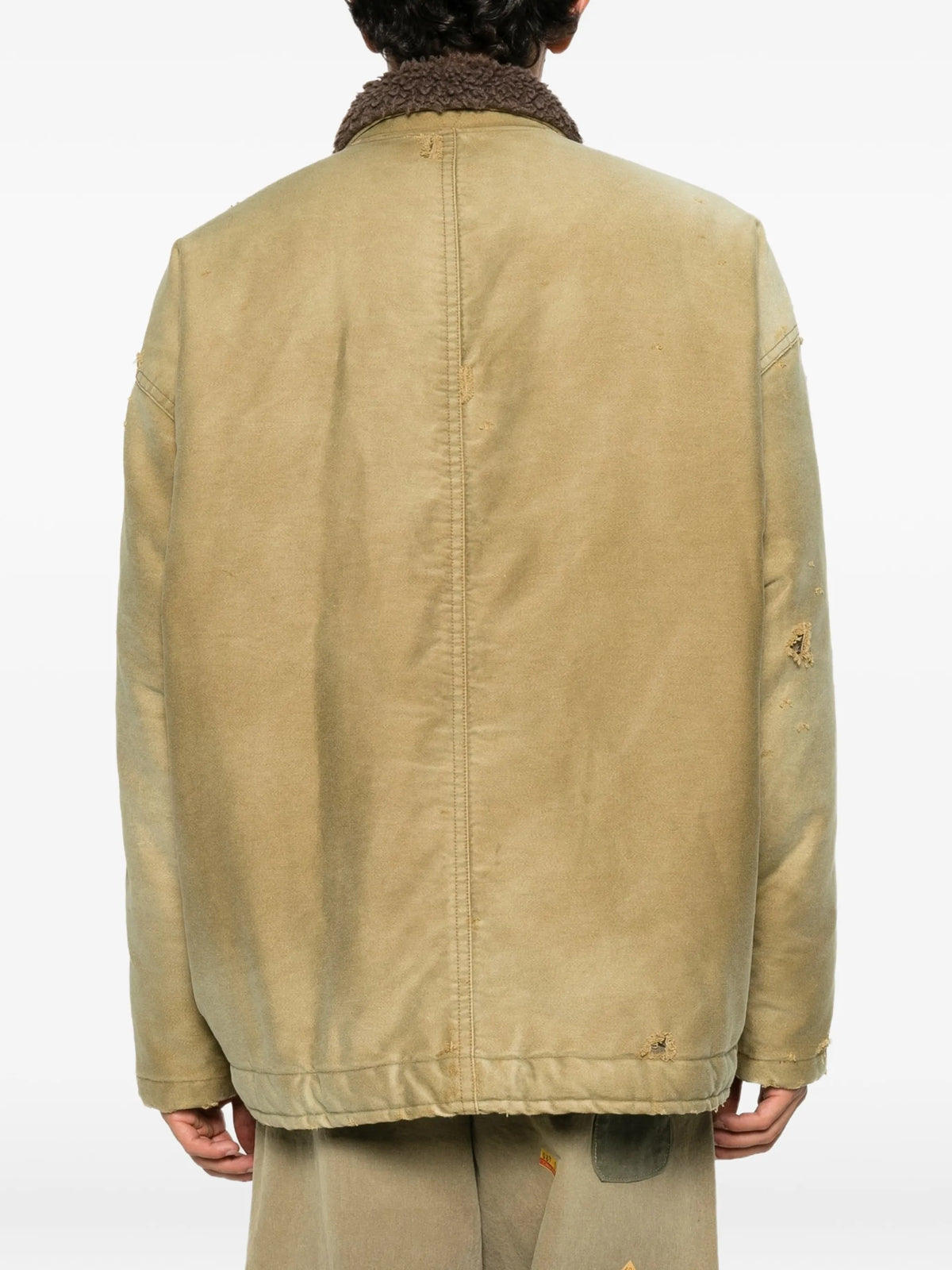 distressed faux-shearling-collar jacket