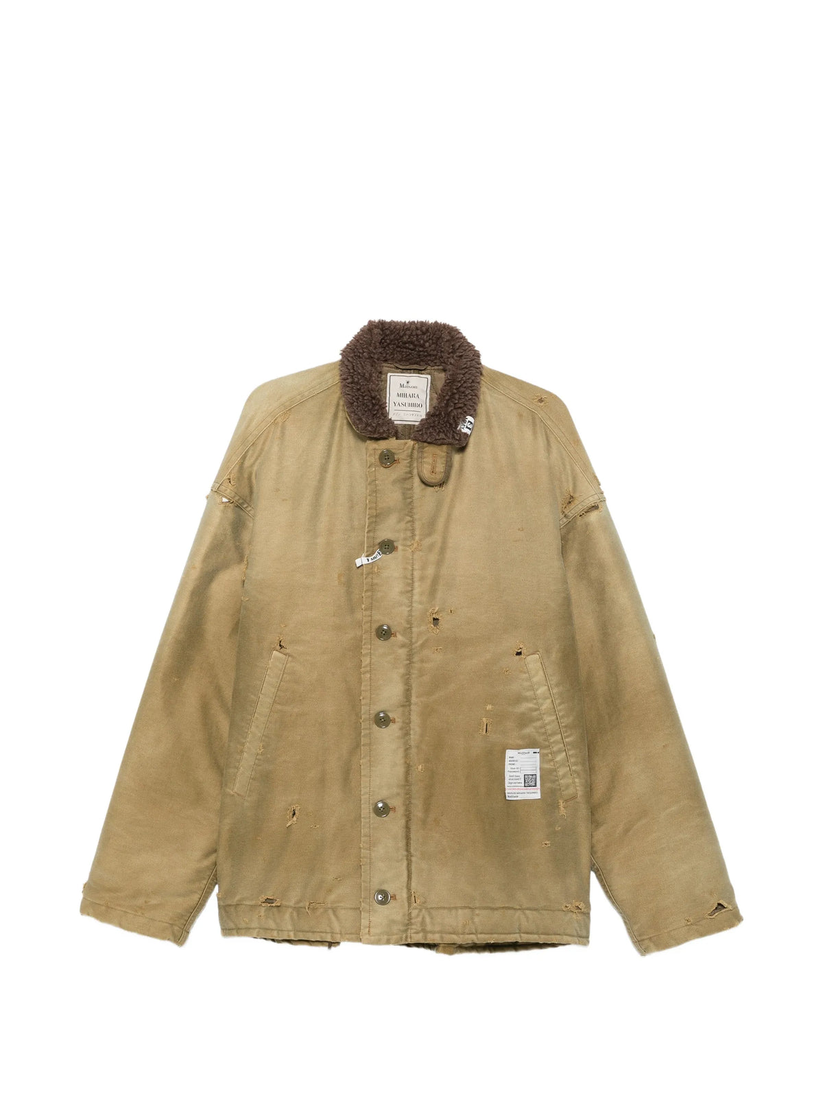 distressed faux-shearling-collar jacket