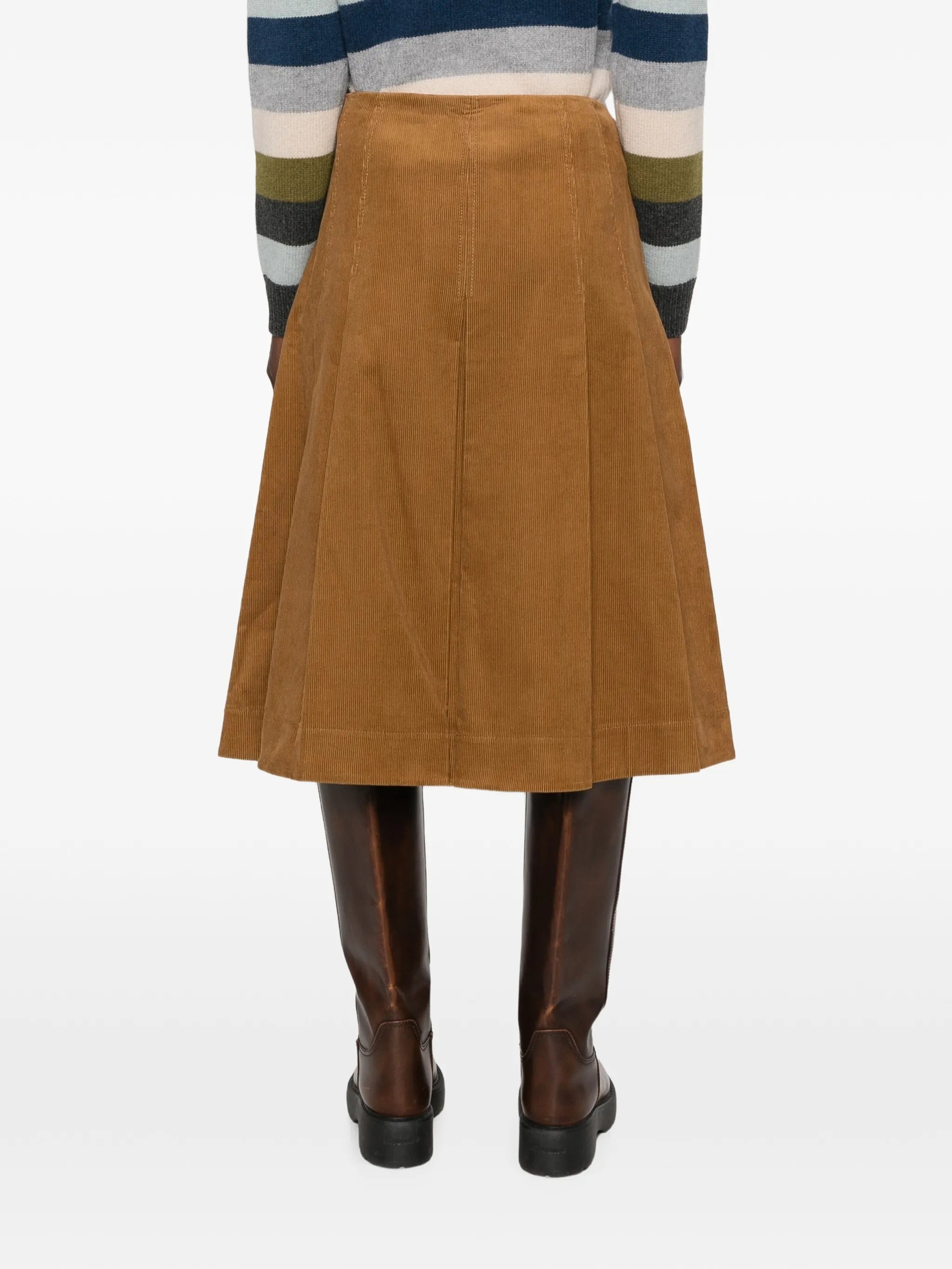 pleated corduroy midi skirt