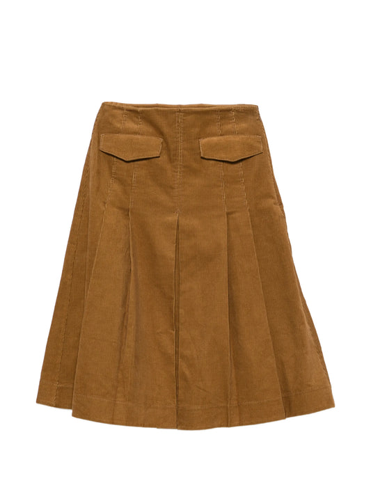 pleated corduroy midi skirt