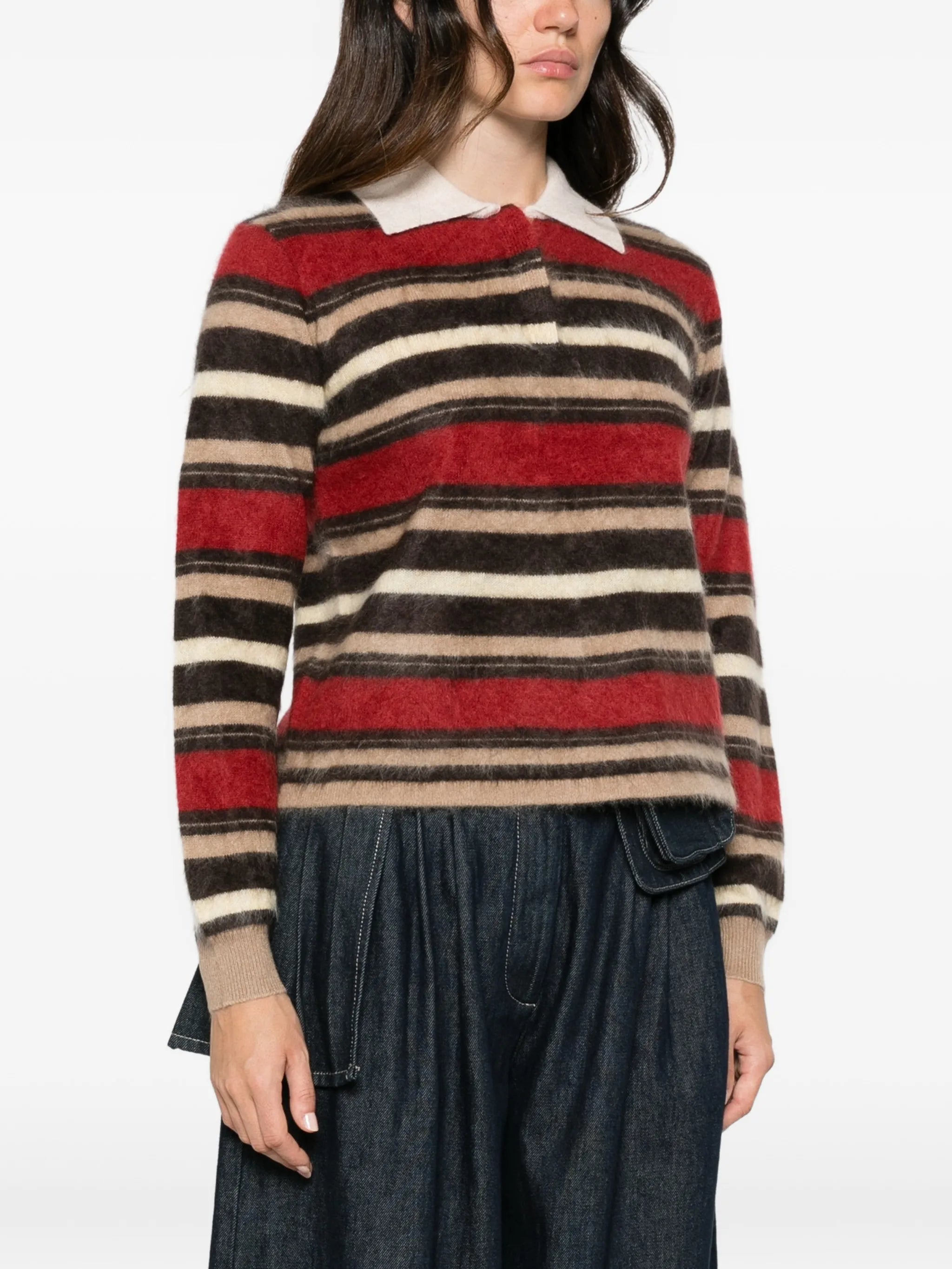Grizzly Cropped Rugby striped cashmere polo shirt