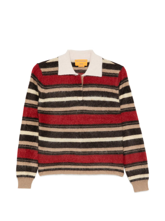Grizzly Cropped Rugby striped cashmere polo shirt