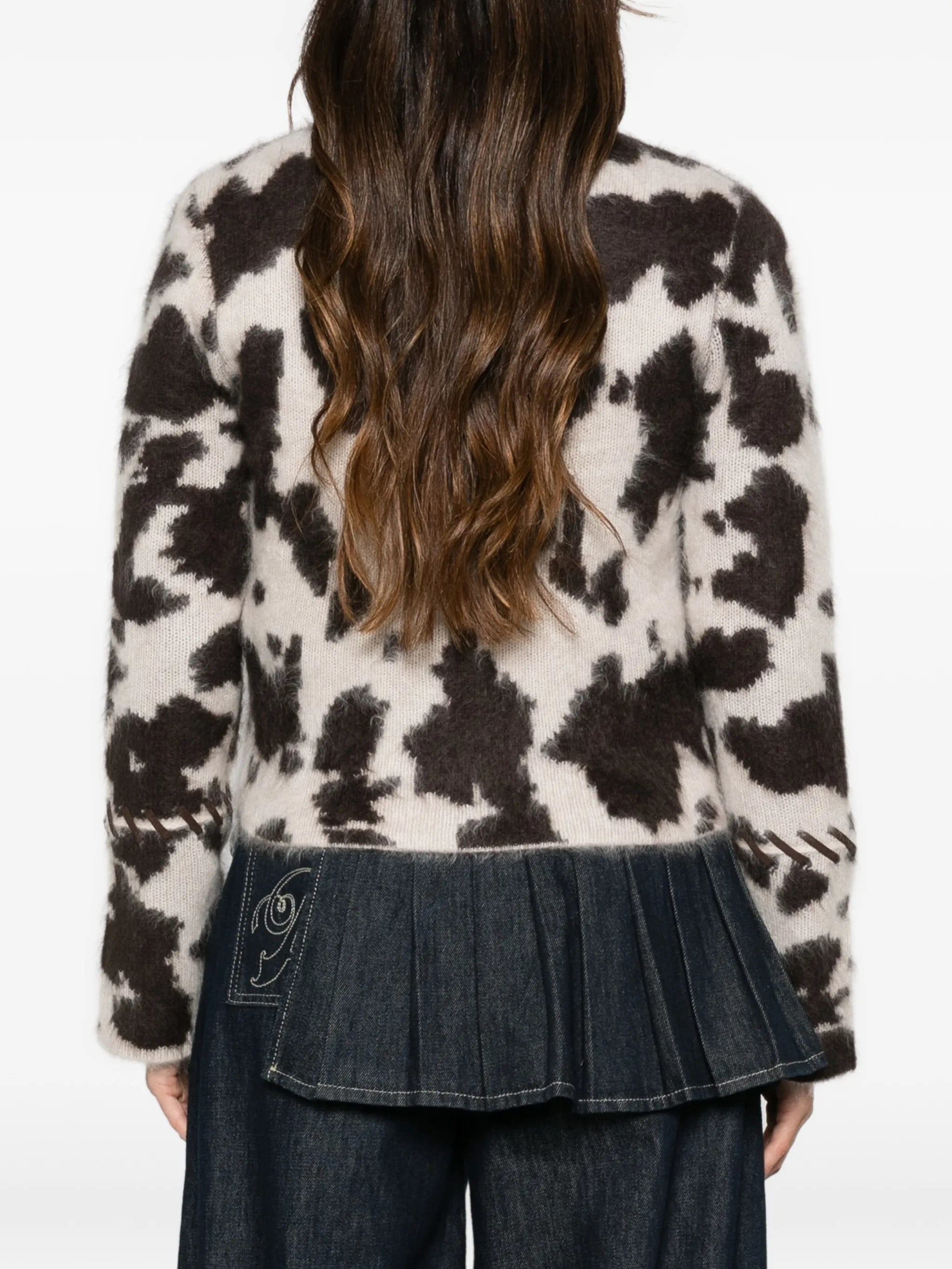 cow-print whipstitch-trim jacket
