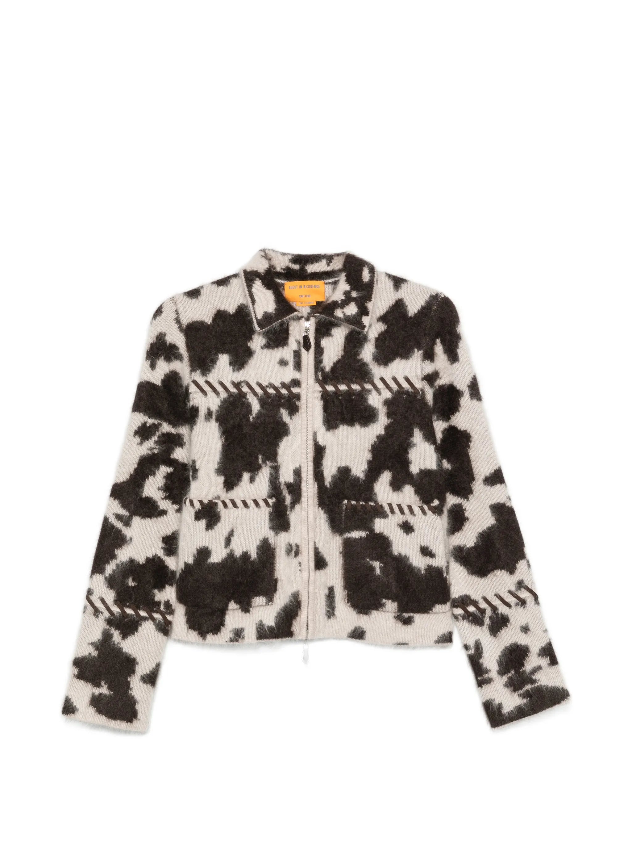 cow-print whipstitch-trim jacket
