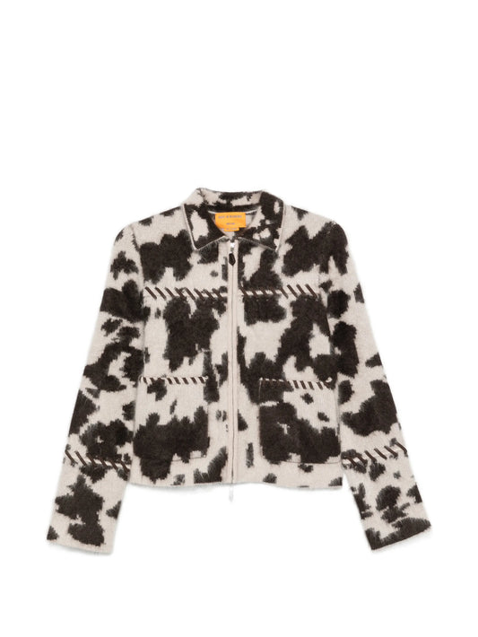 cow-print whipstitch-trim jacket