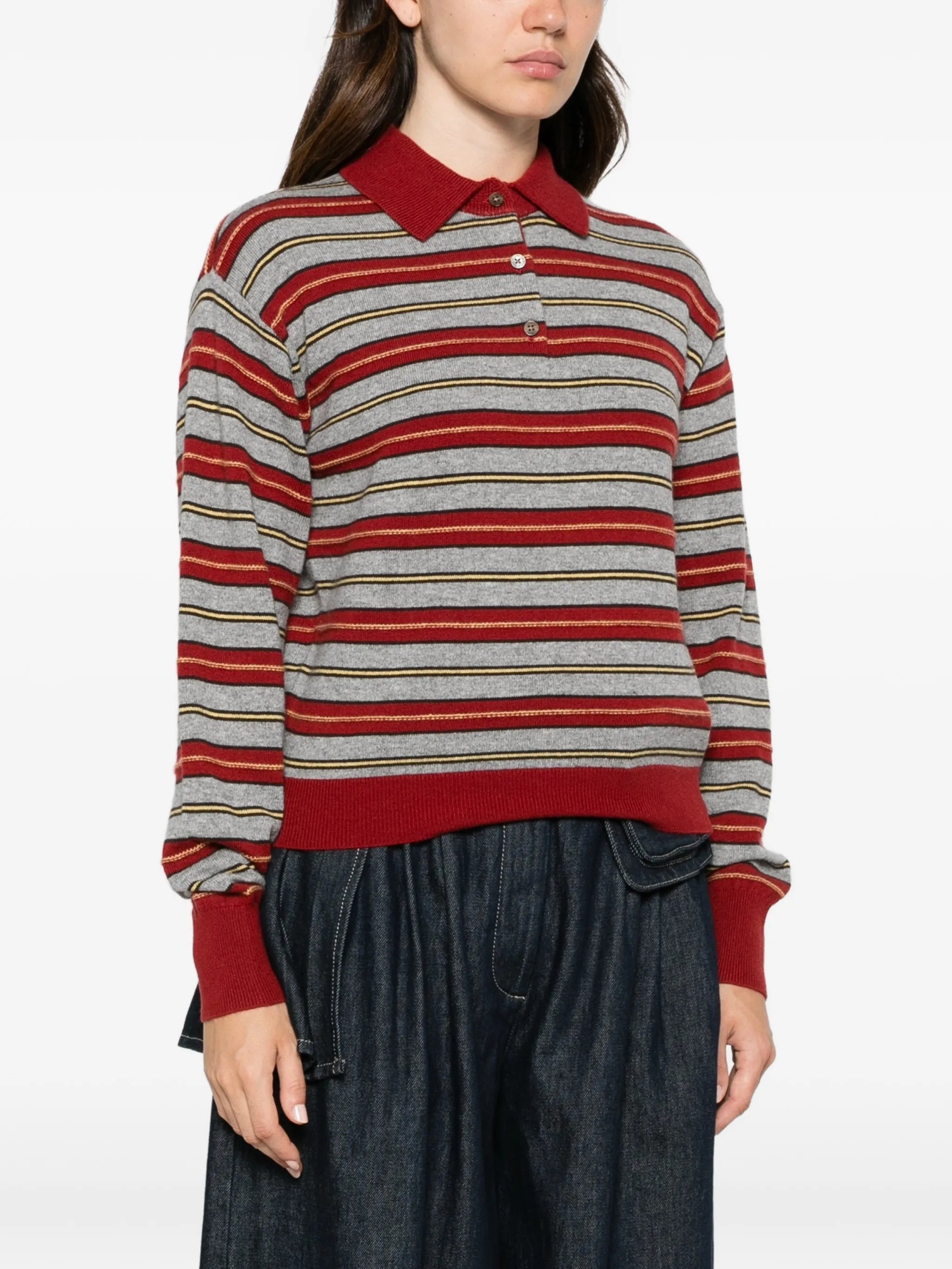 striped polo-collar sweater