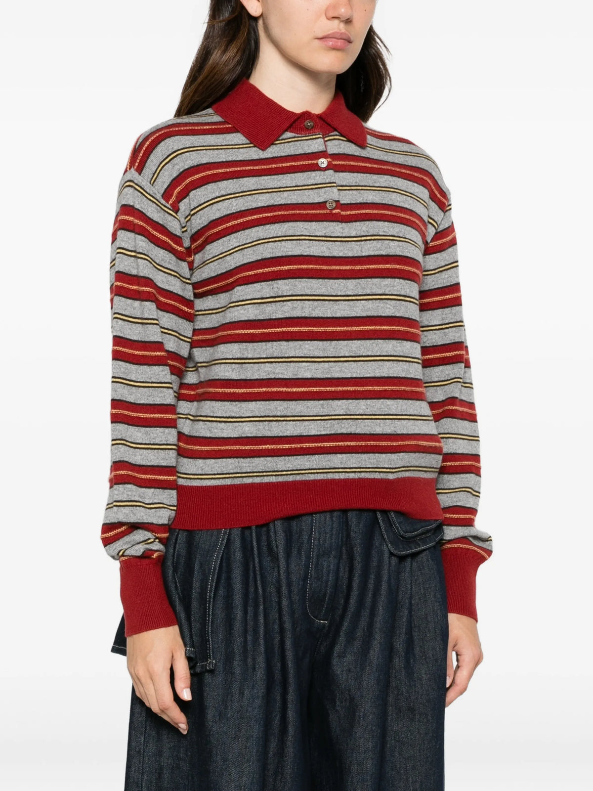 striped polo-collar sweater