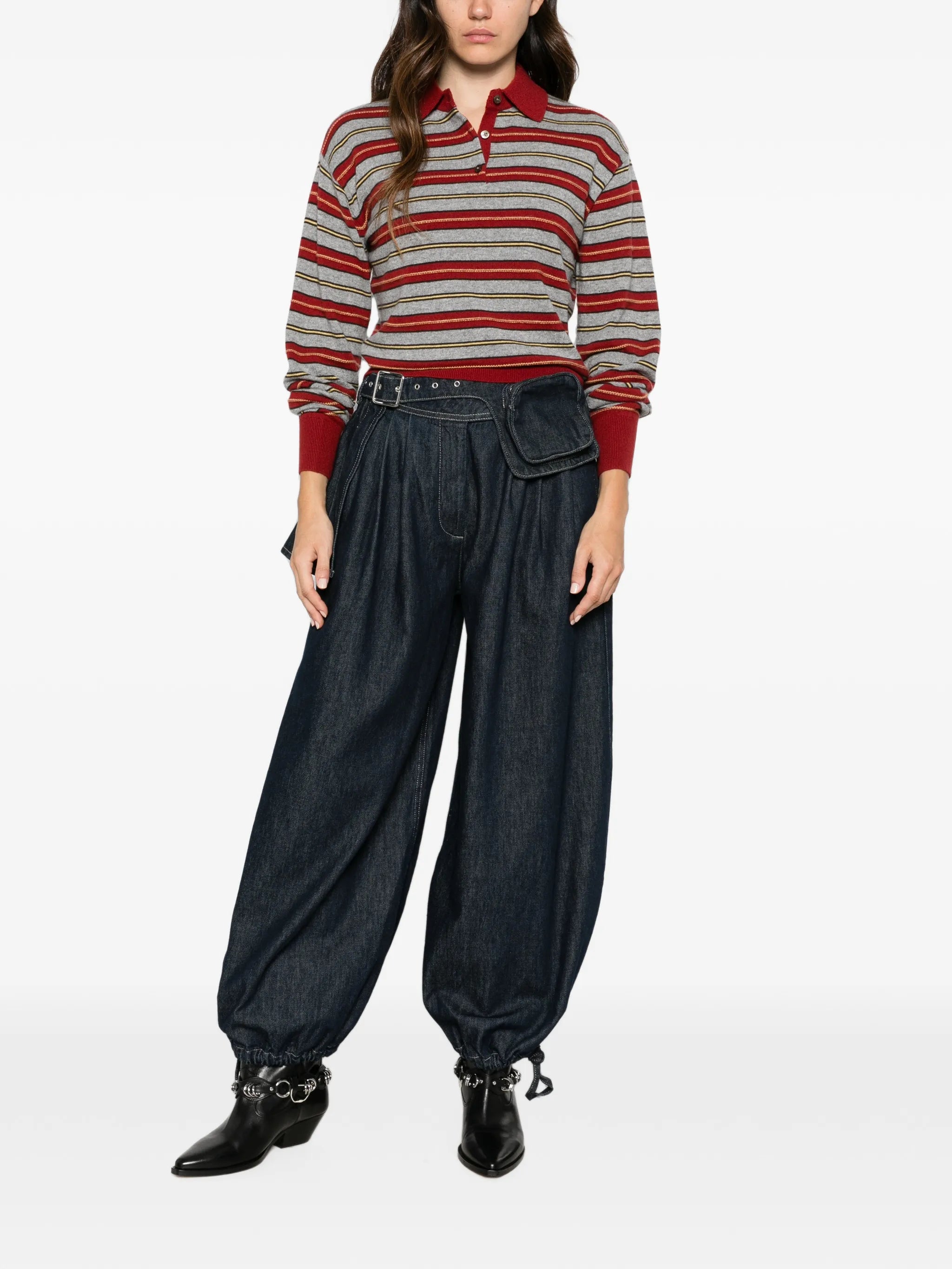 striped polo-collar sweater