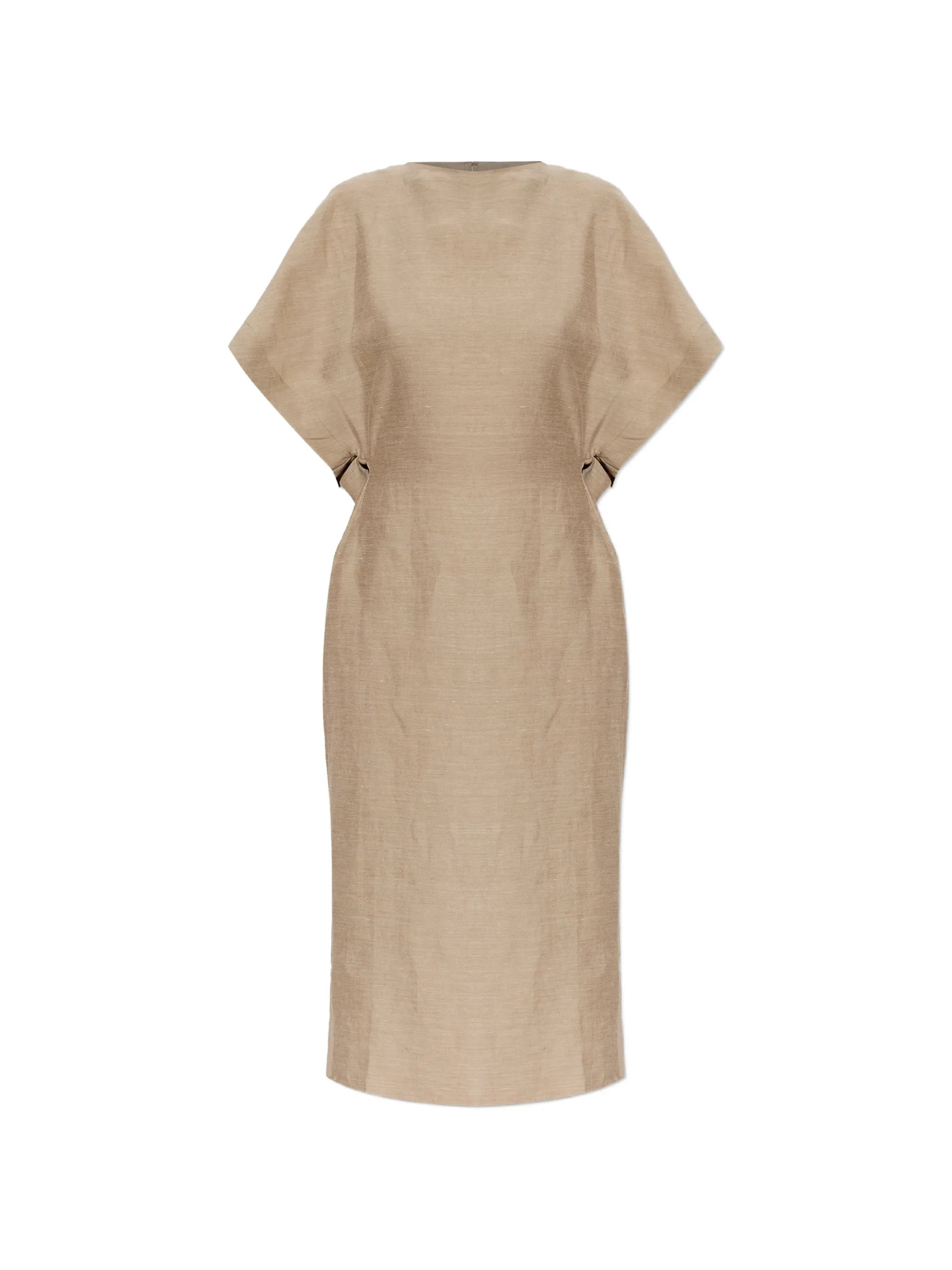 back-slit linen midi dress