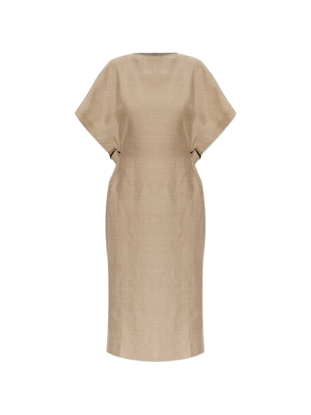 back-slit linen midi dress