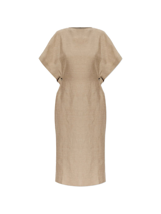 back-slit linen midi dress