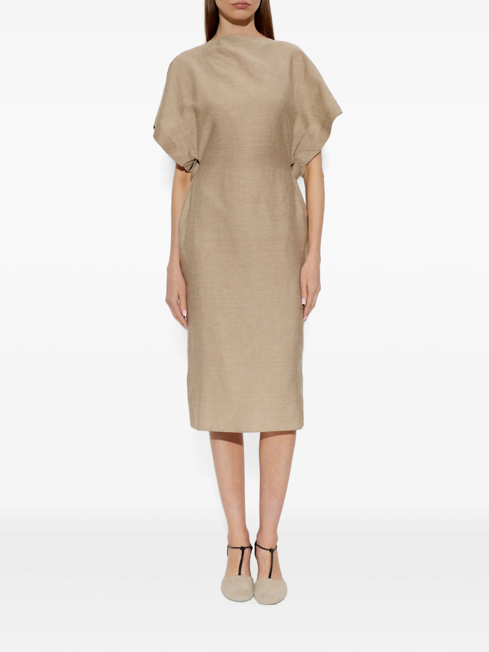 back-slit linen midi dress