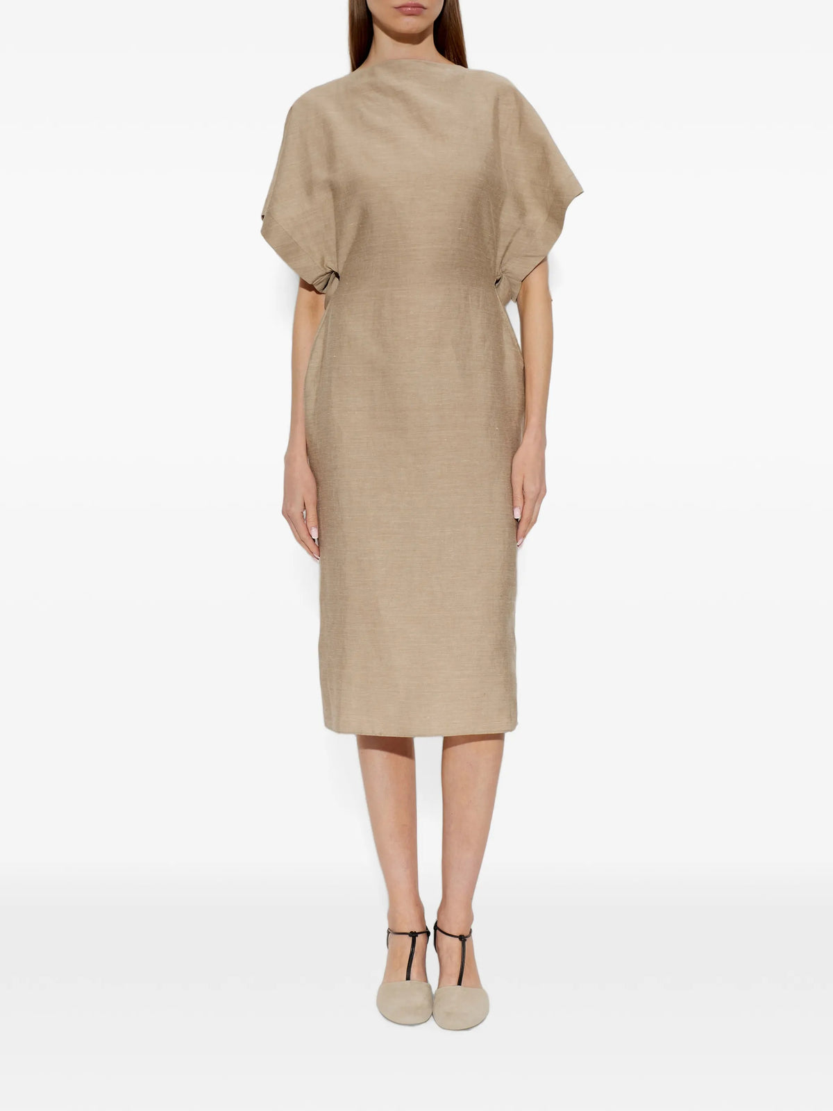 back-slit linen midi dress