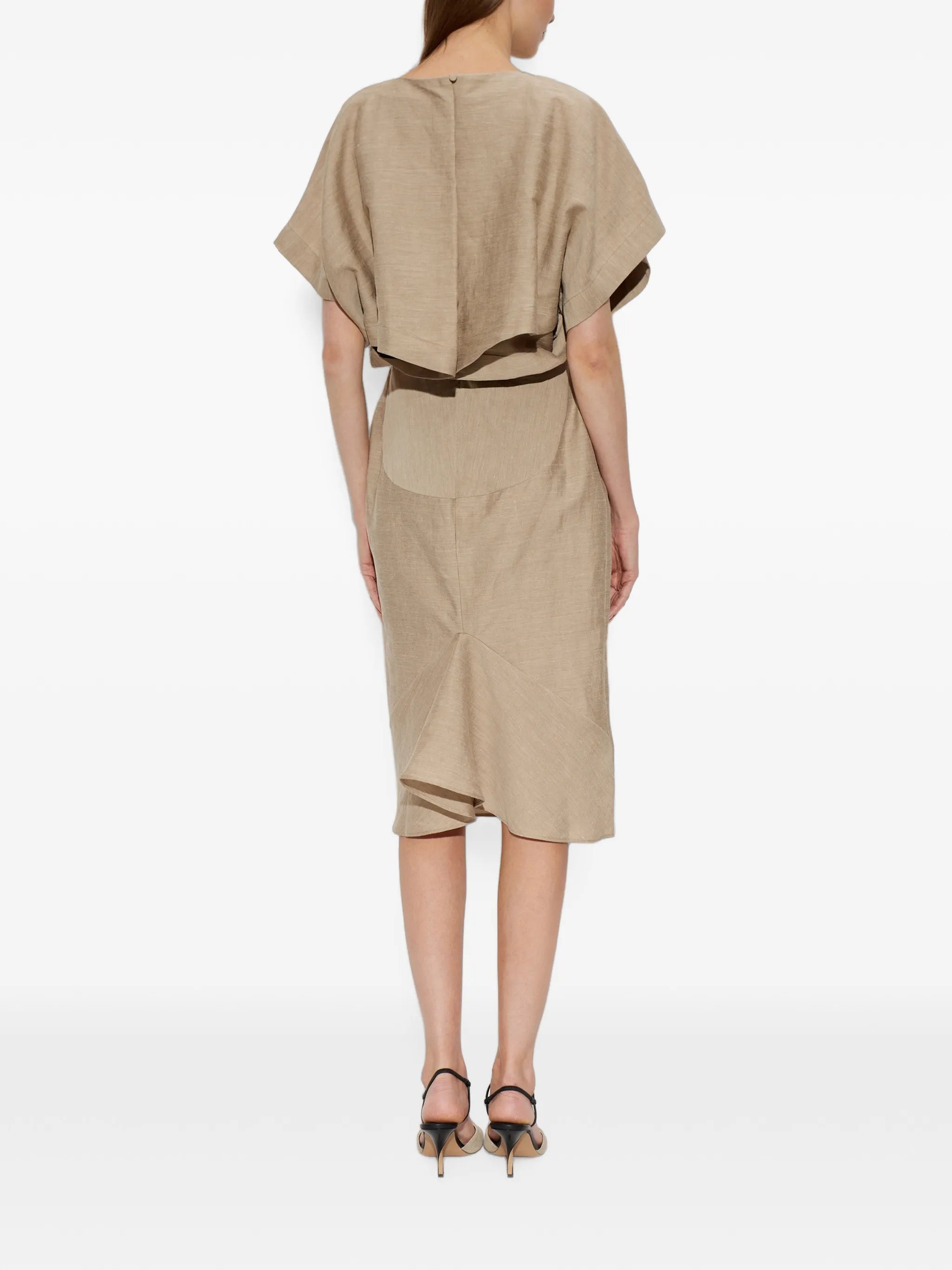 back-slit linen midi dress