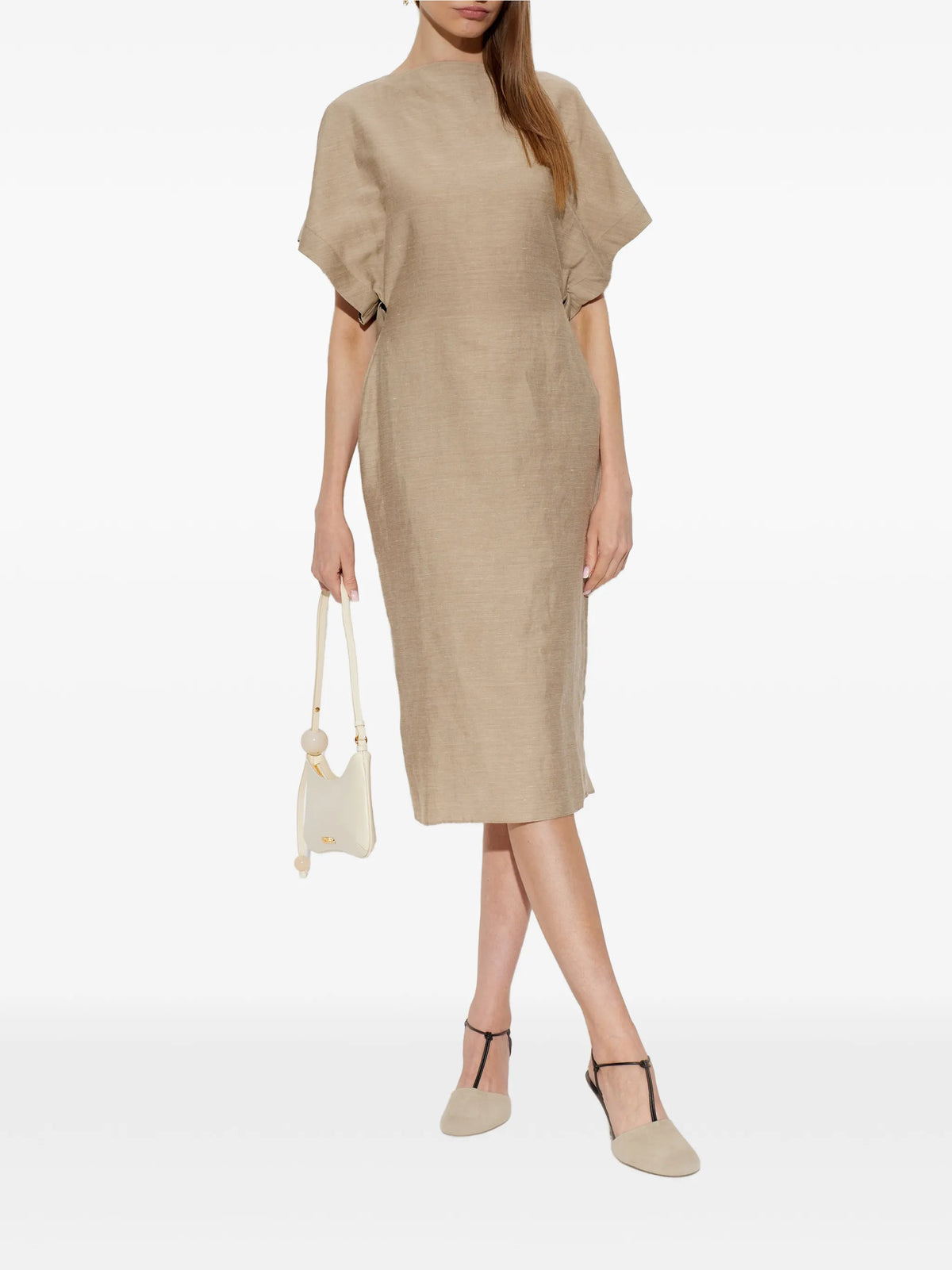 back-slit linen midi dress