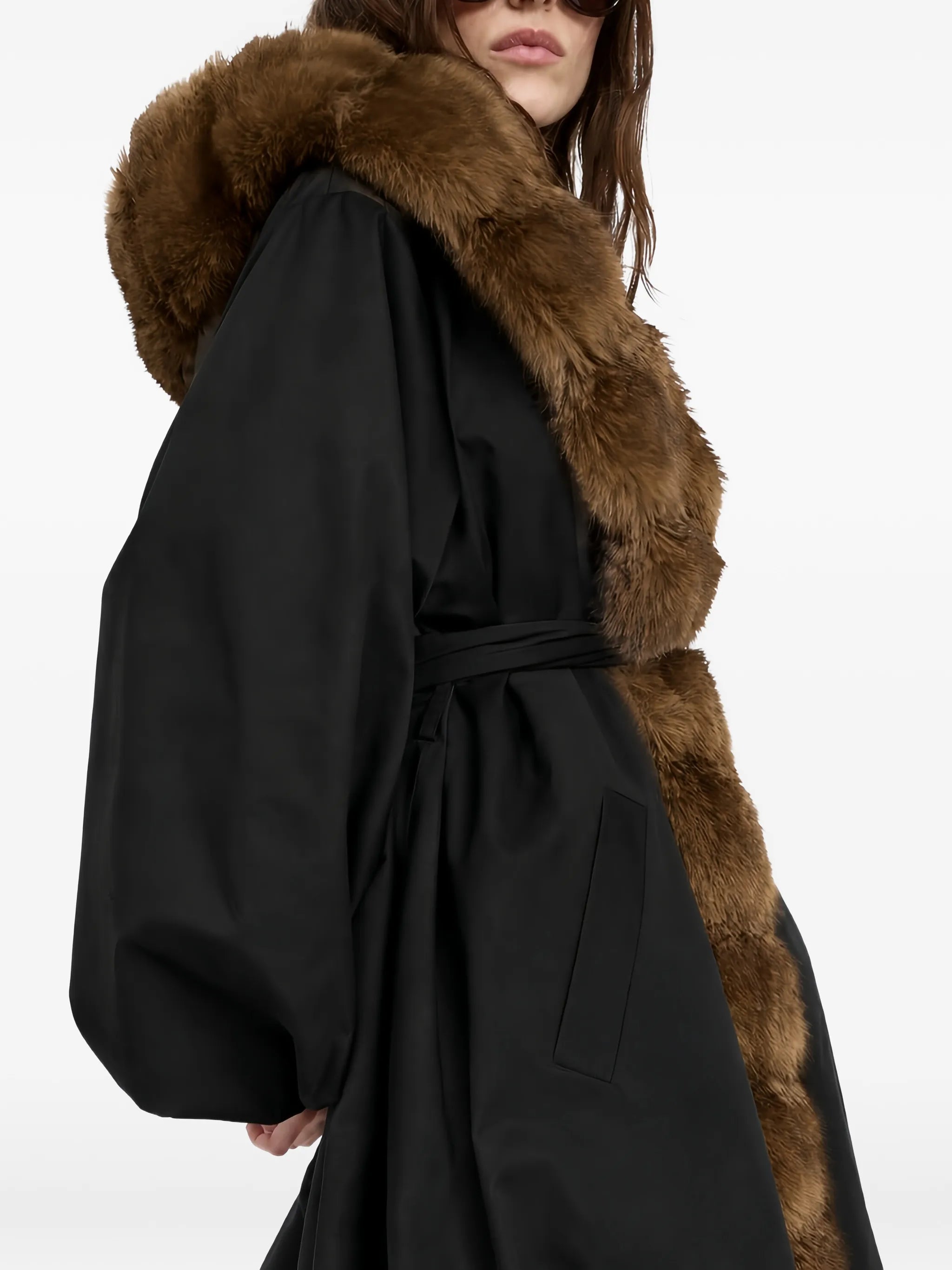 Faux Fur Collar Coat black