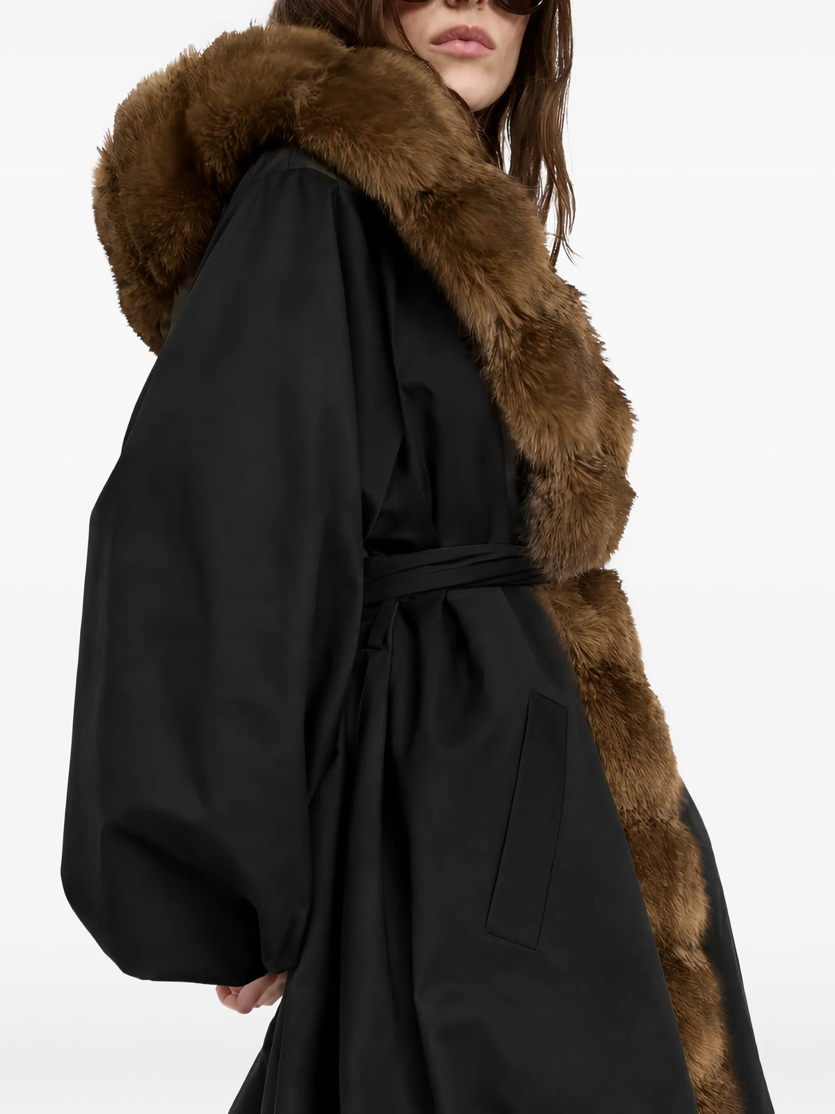 Faux Fur Collar Coat black