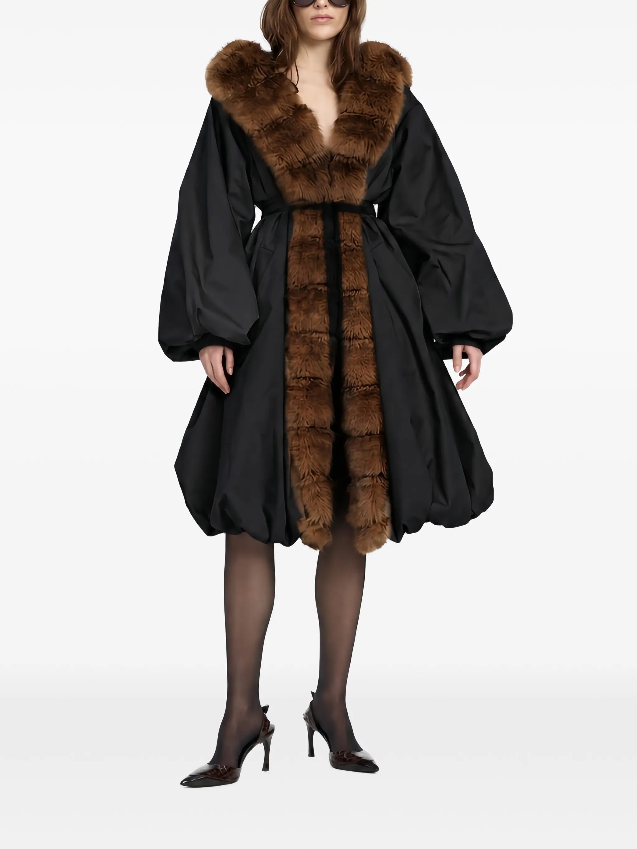 Faux Fur Collar Coat black