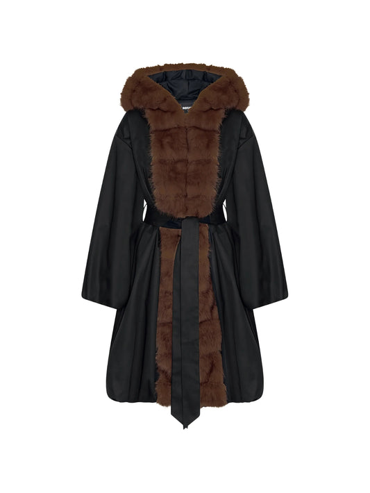 faux-fur collar coat black