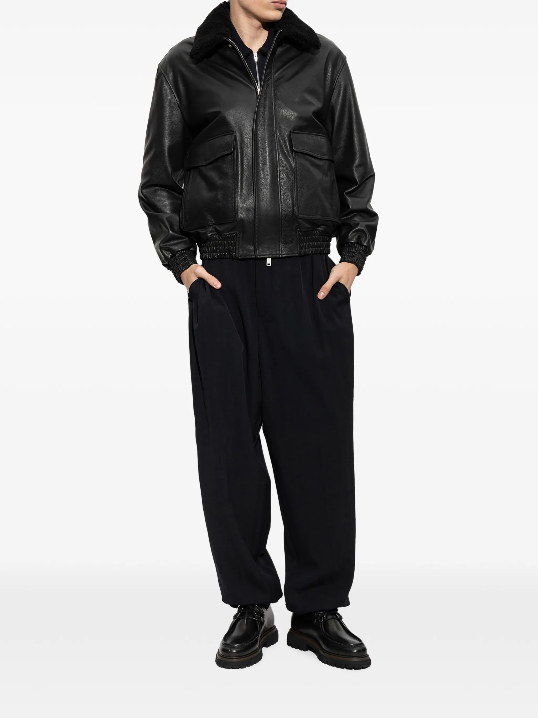 Bari faux-fur-collar leather jacket