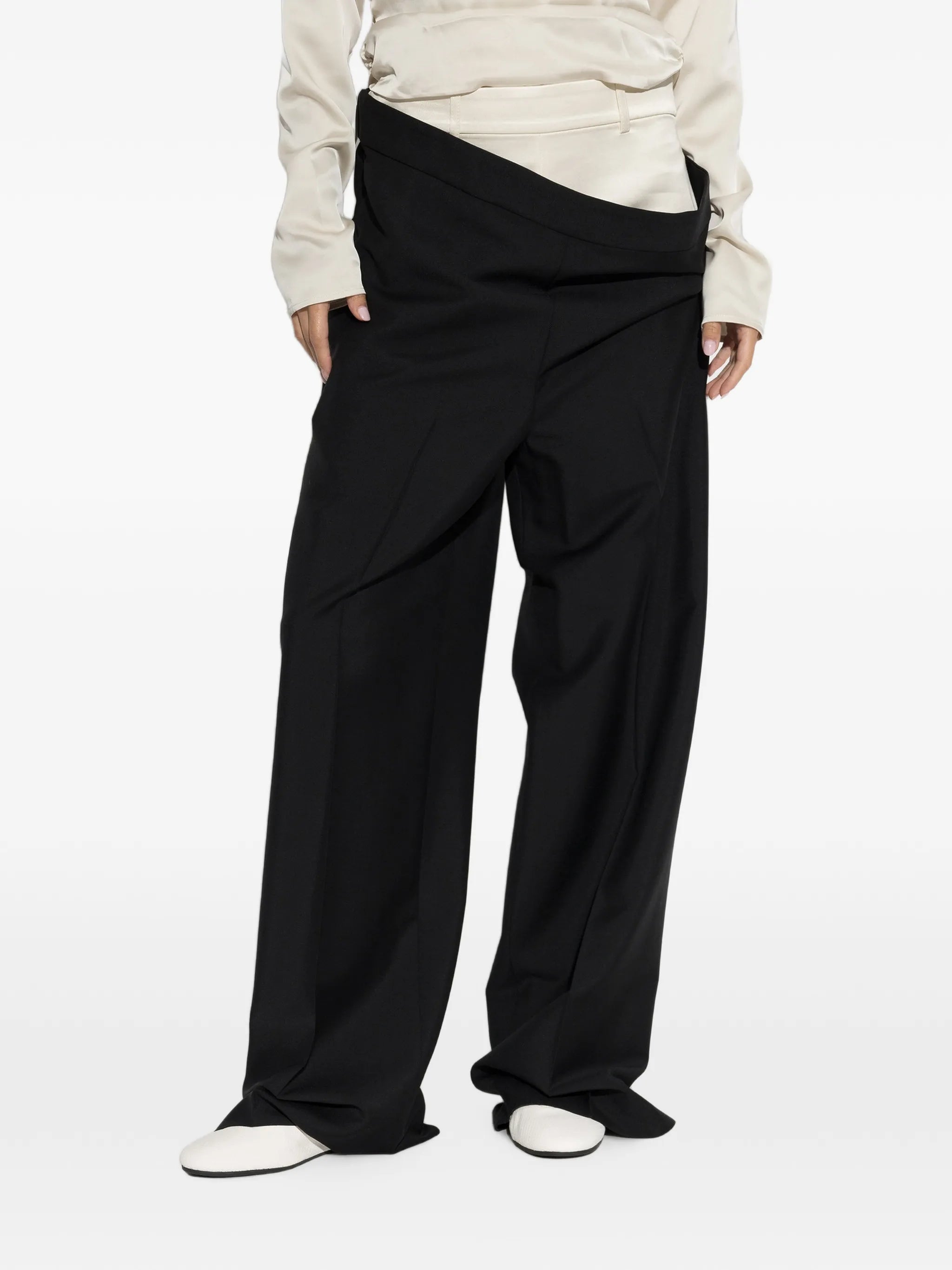pleated fold-over trousers