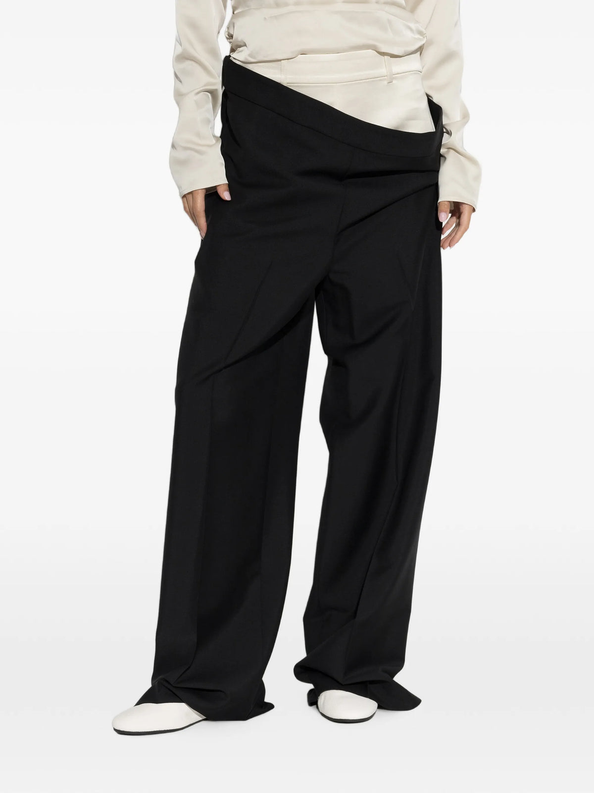 pleated fold-over trousers