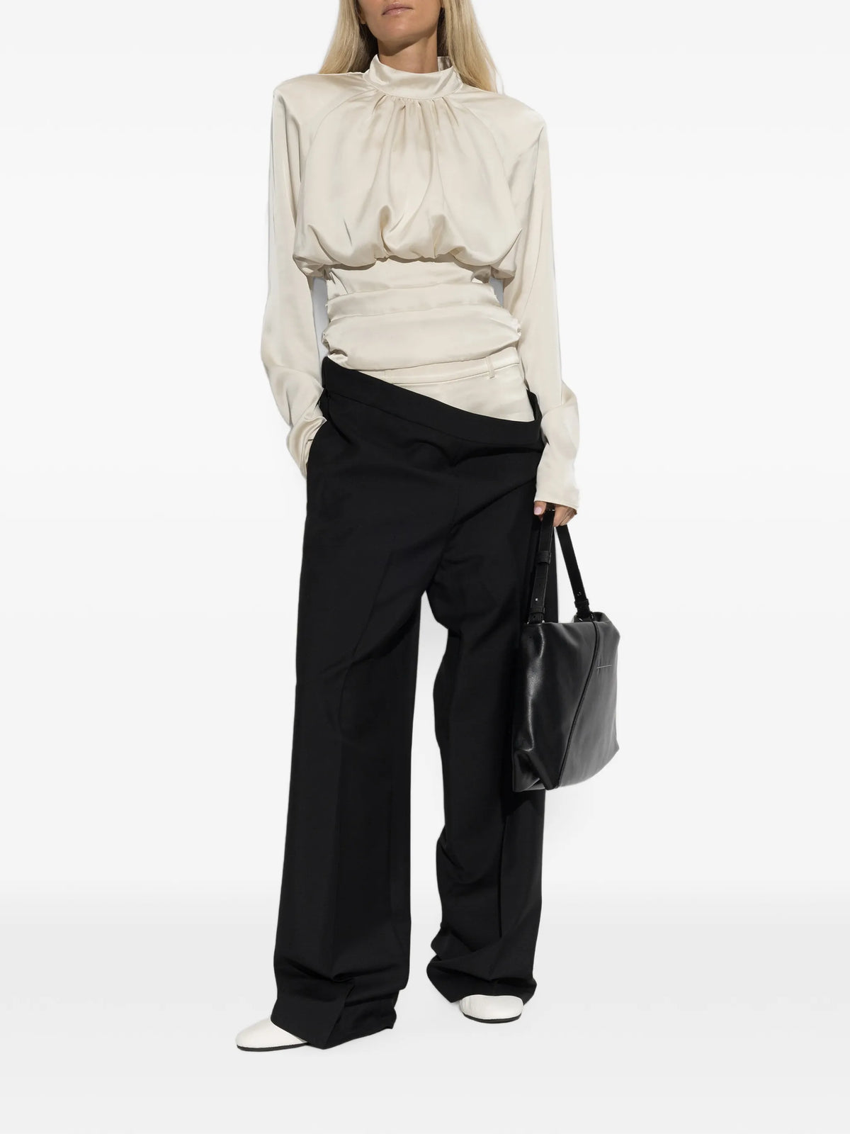 pleated fold-over trousers