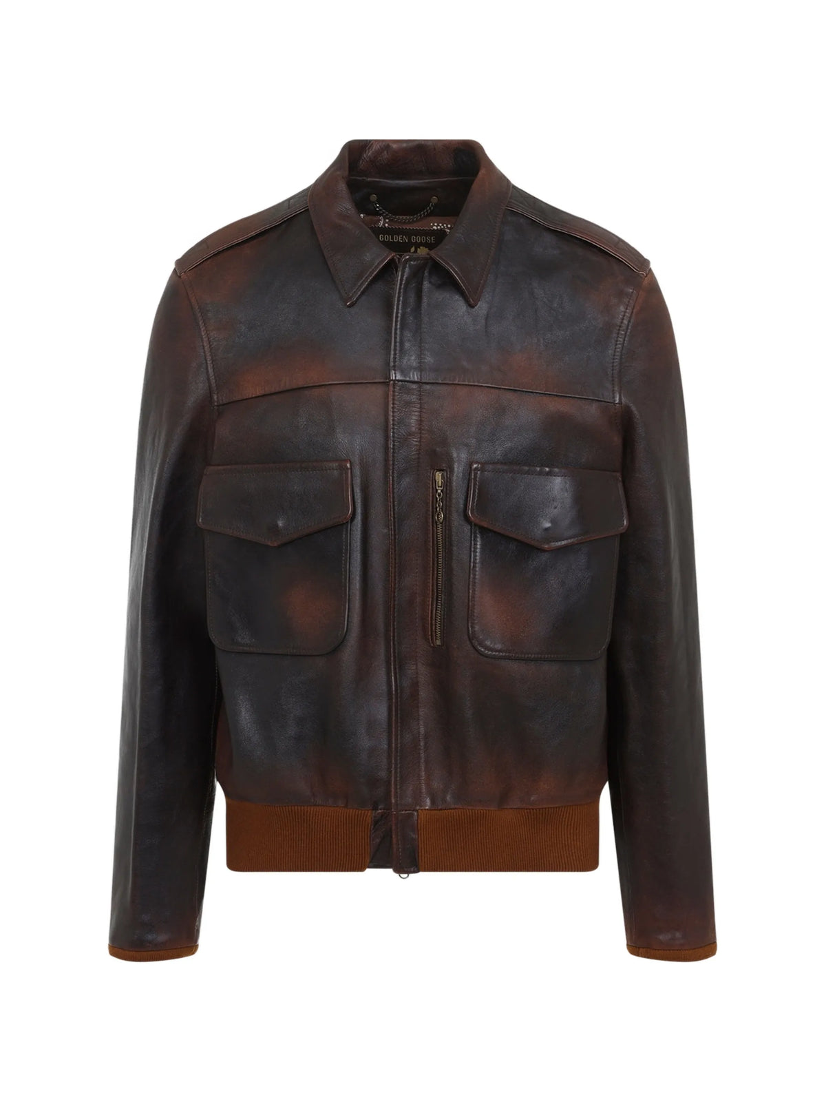 flap-pockets leather jacket