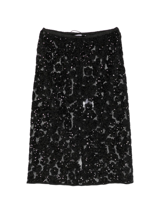Bria sequin-embellished floral-appliqué midi skirt