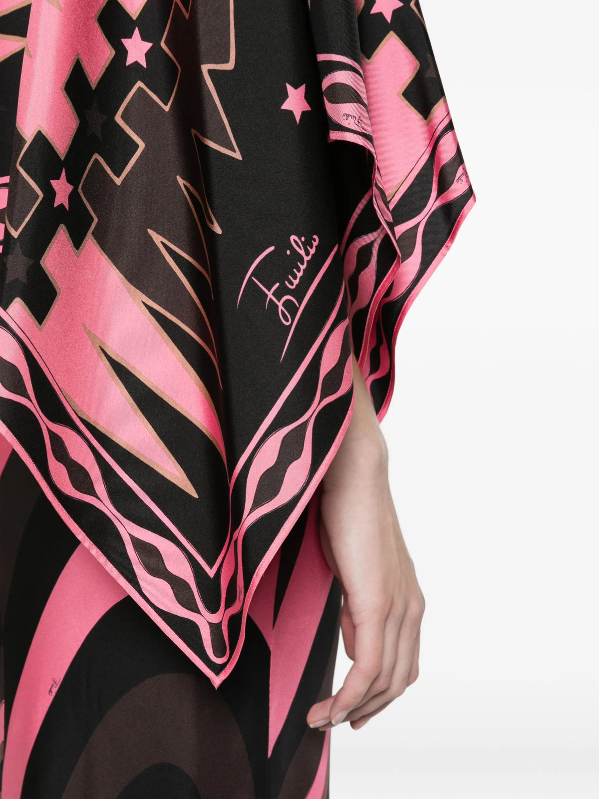 Iride-print silk dress with cape