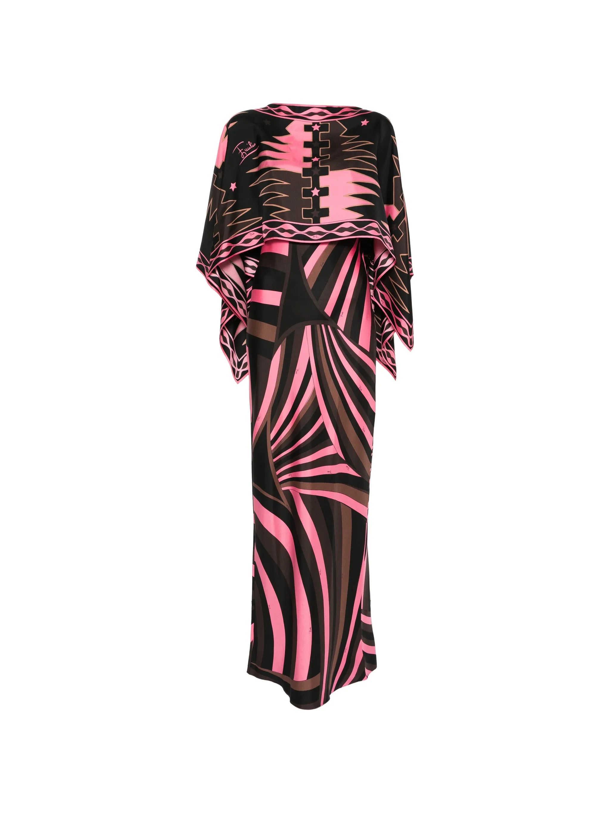 Iride-print silk dress with cape