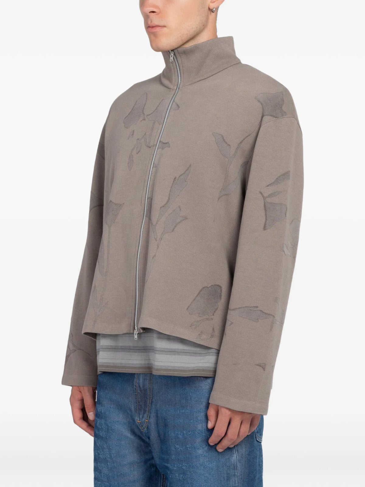 Shrunken floral-print zip sweatshirt