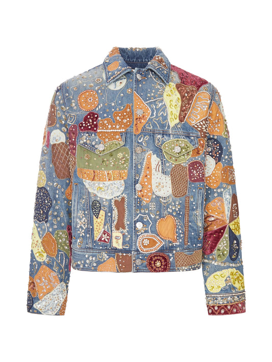 embroidered crystal-embellished denim jacket