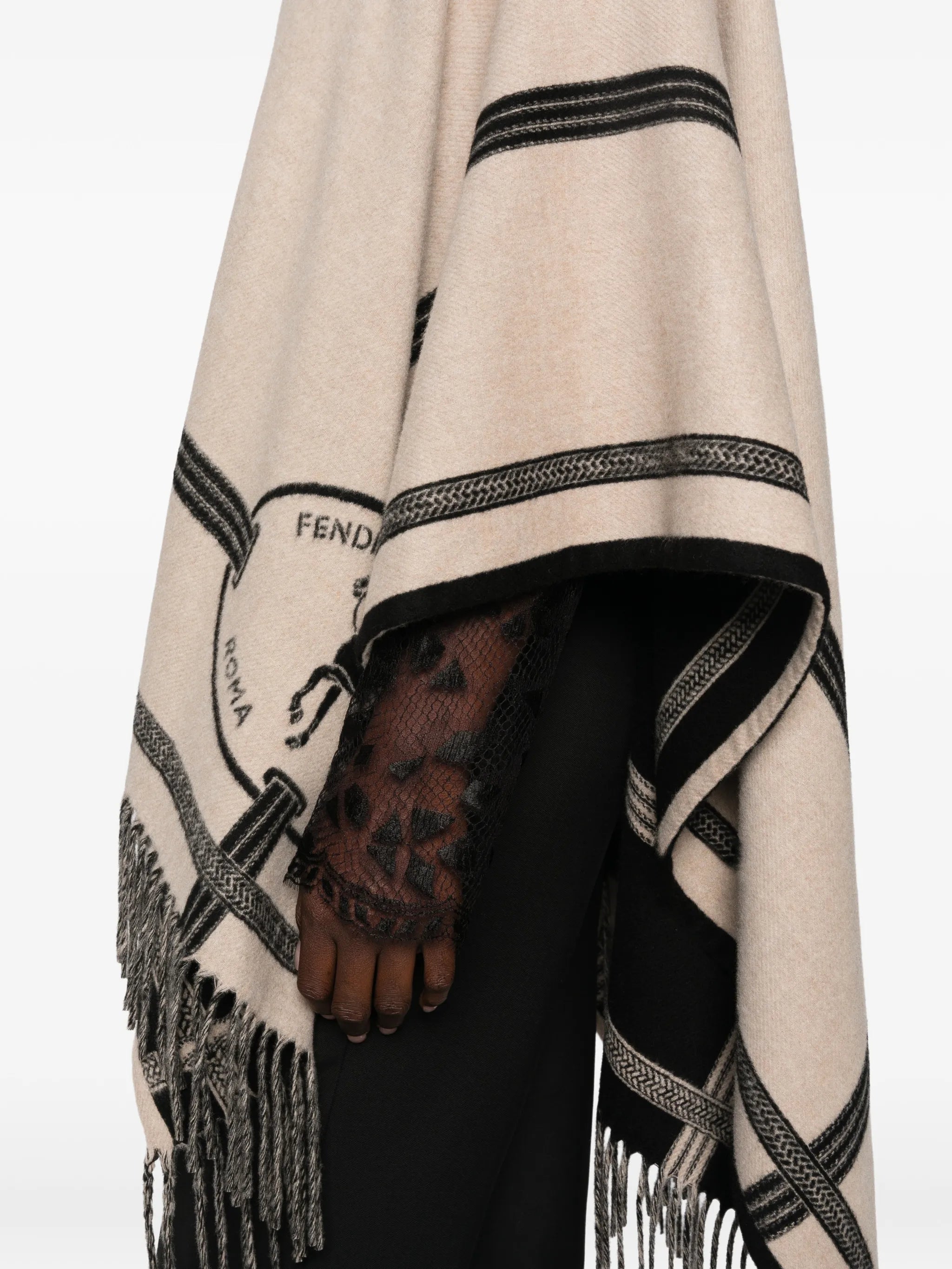 fringe-trimmed striped poncho