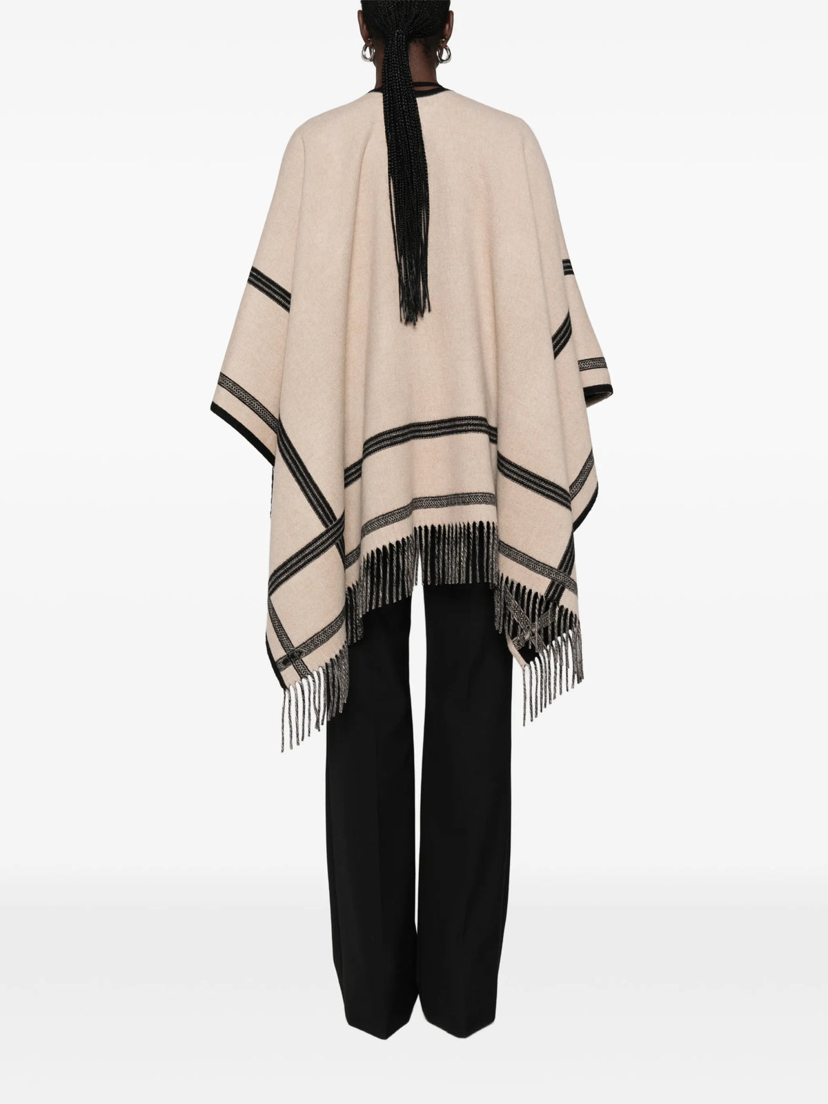 fringe-trimmed striped poncho