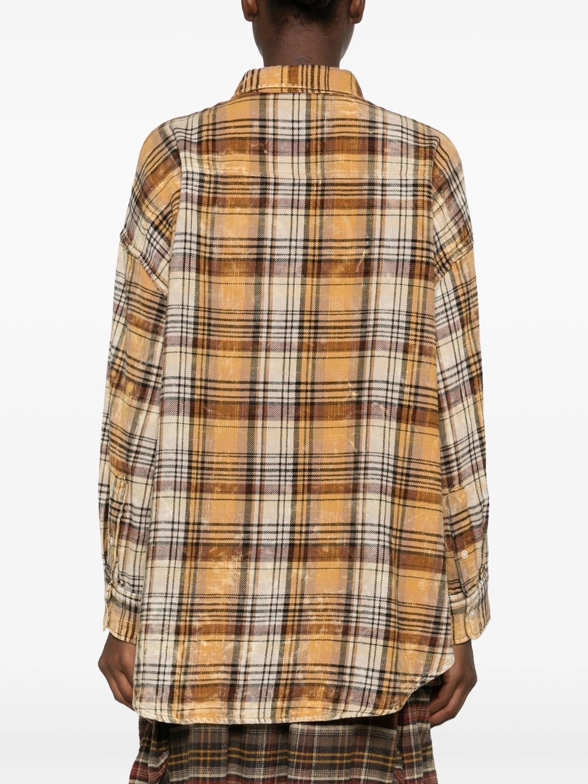 plaid-check distressed shirt