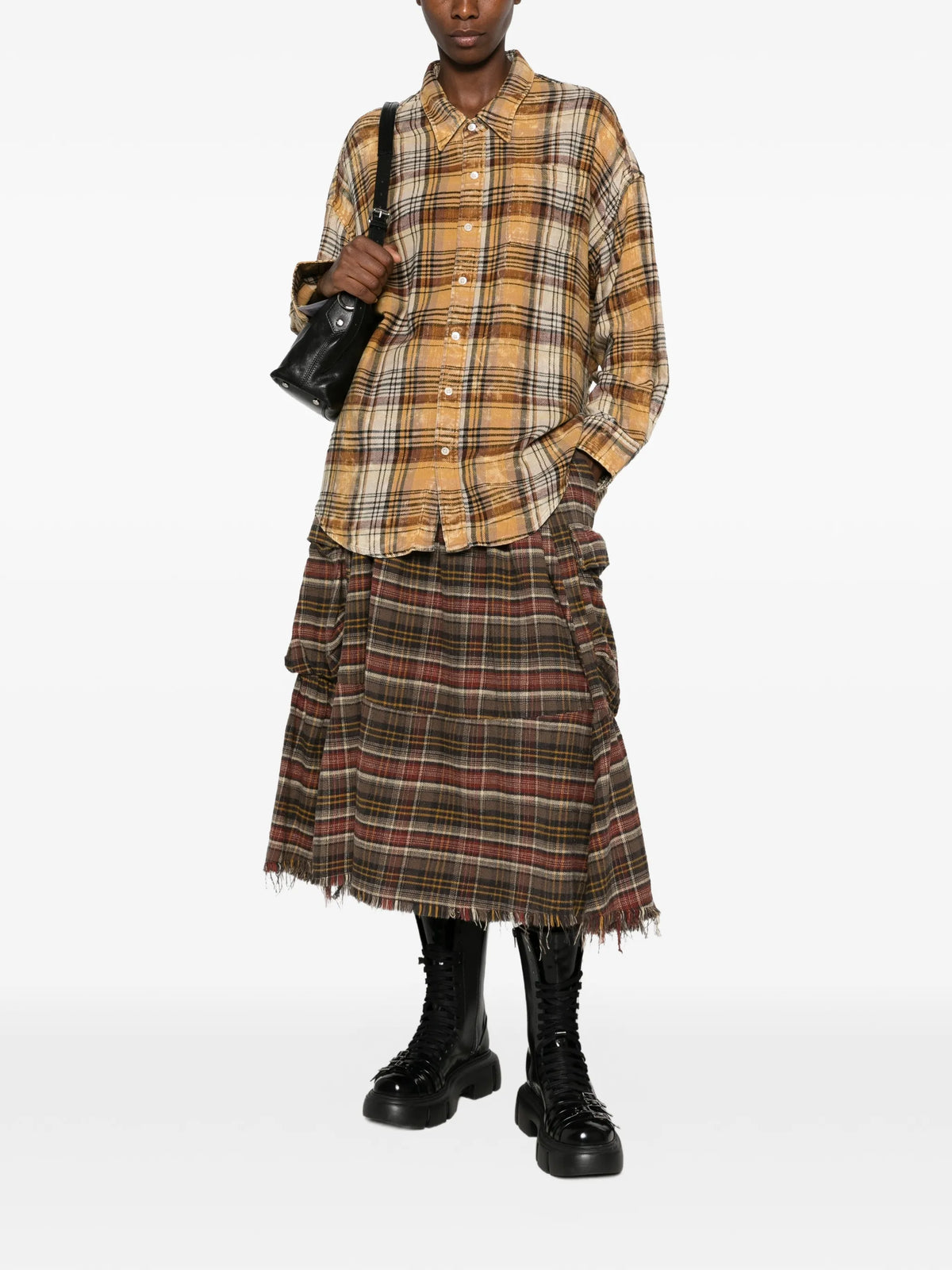 plaid-check distressed shirt