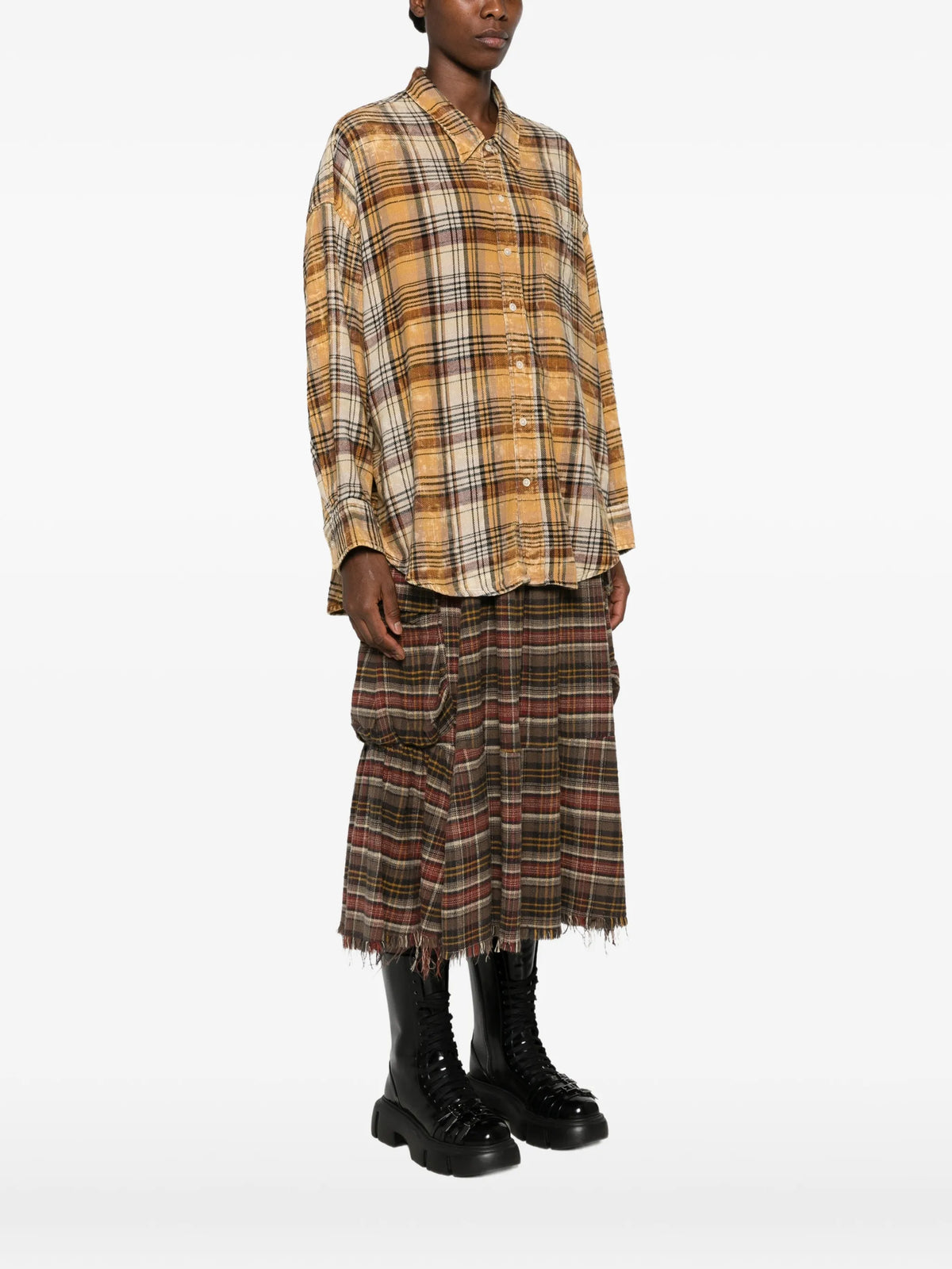 plaid-check distressed shirt