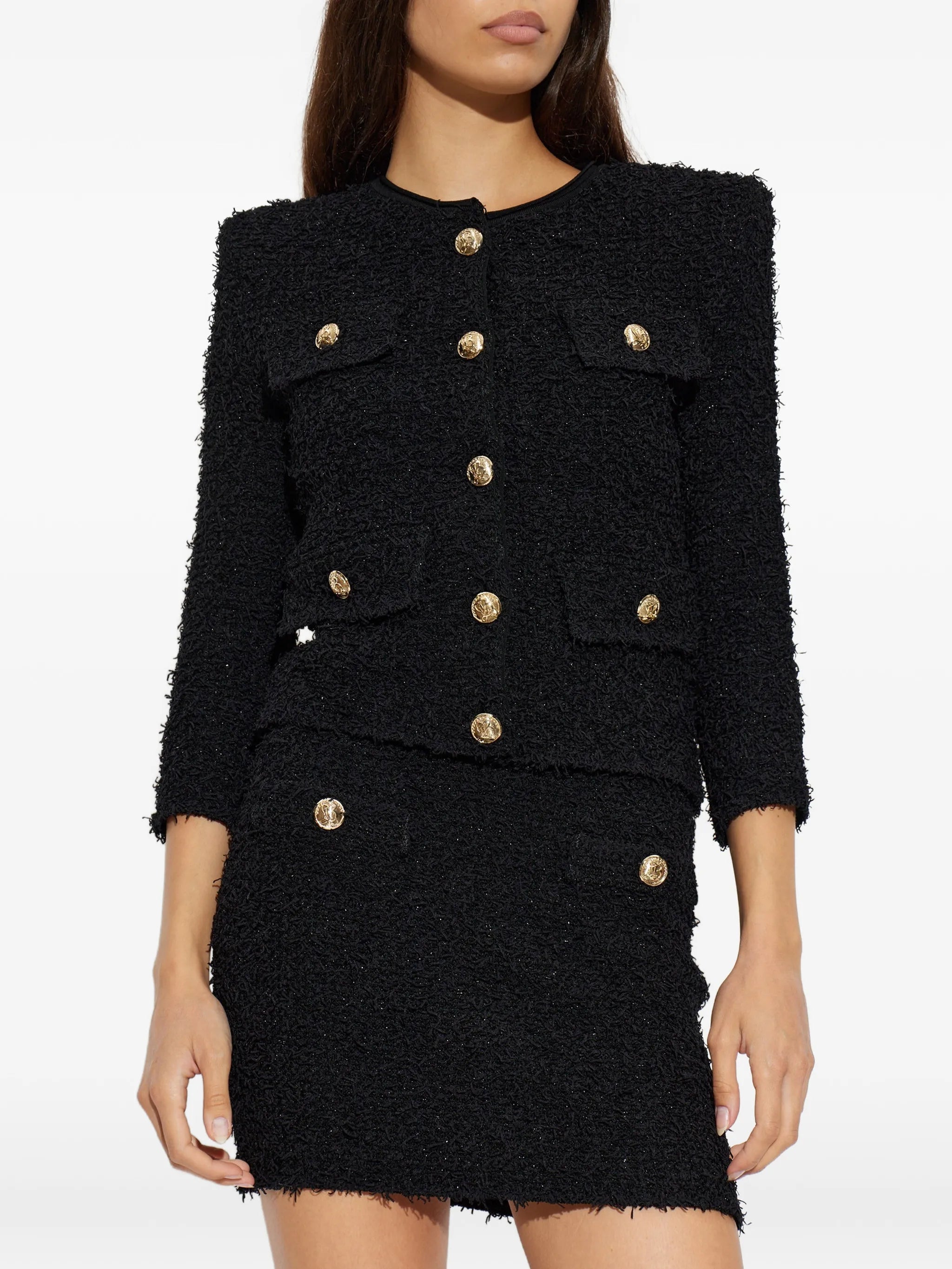 tweed shoulder-pads jacket