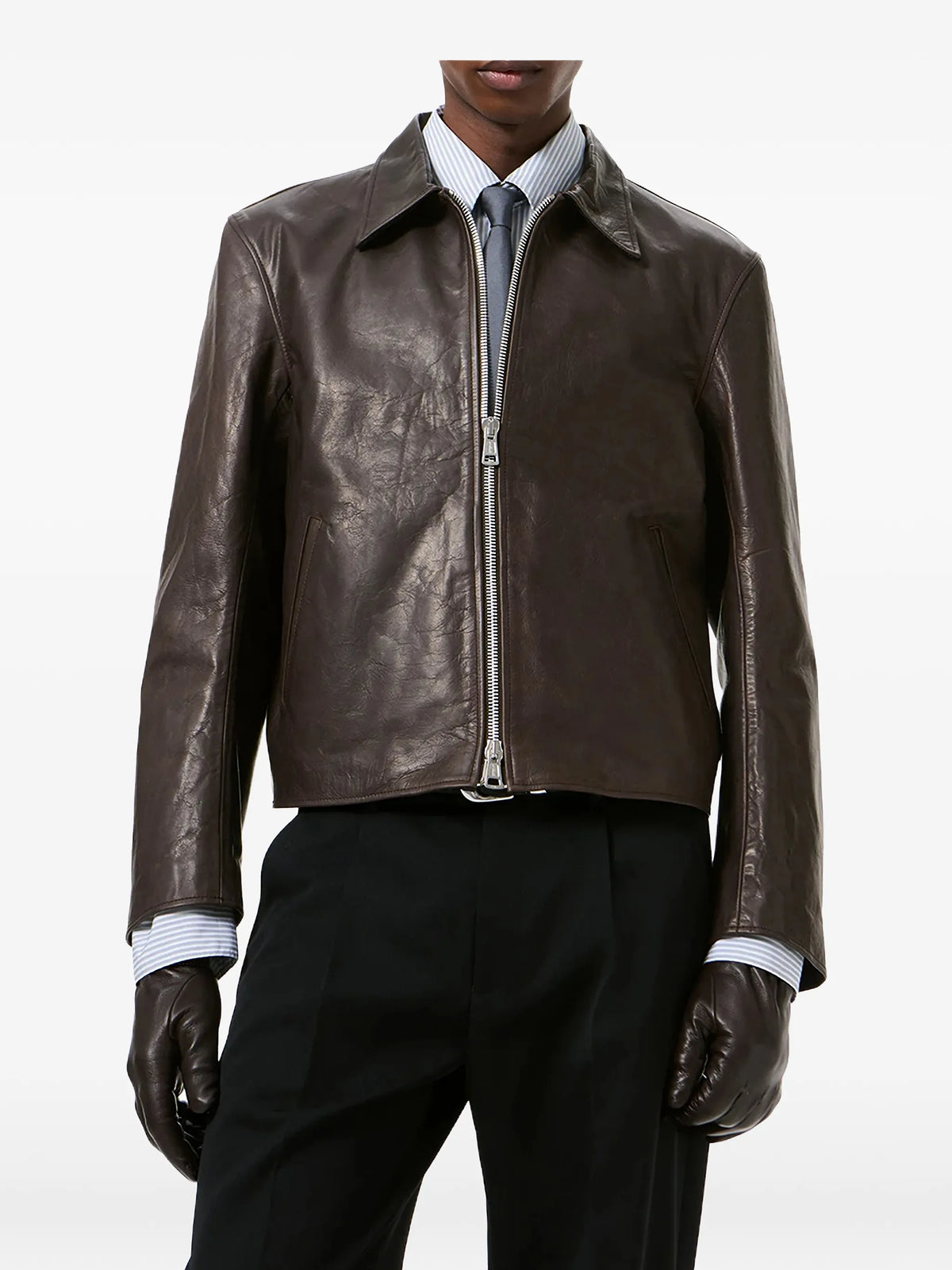zip-up leather jacket