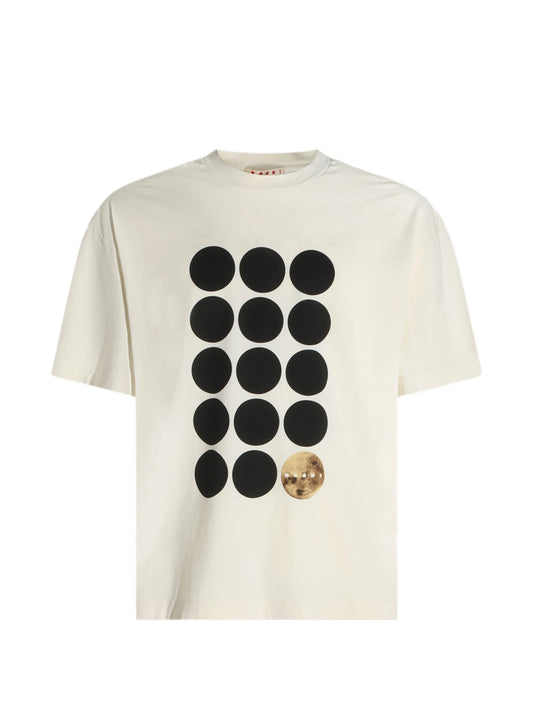 white cotton T-shirt with planet print