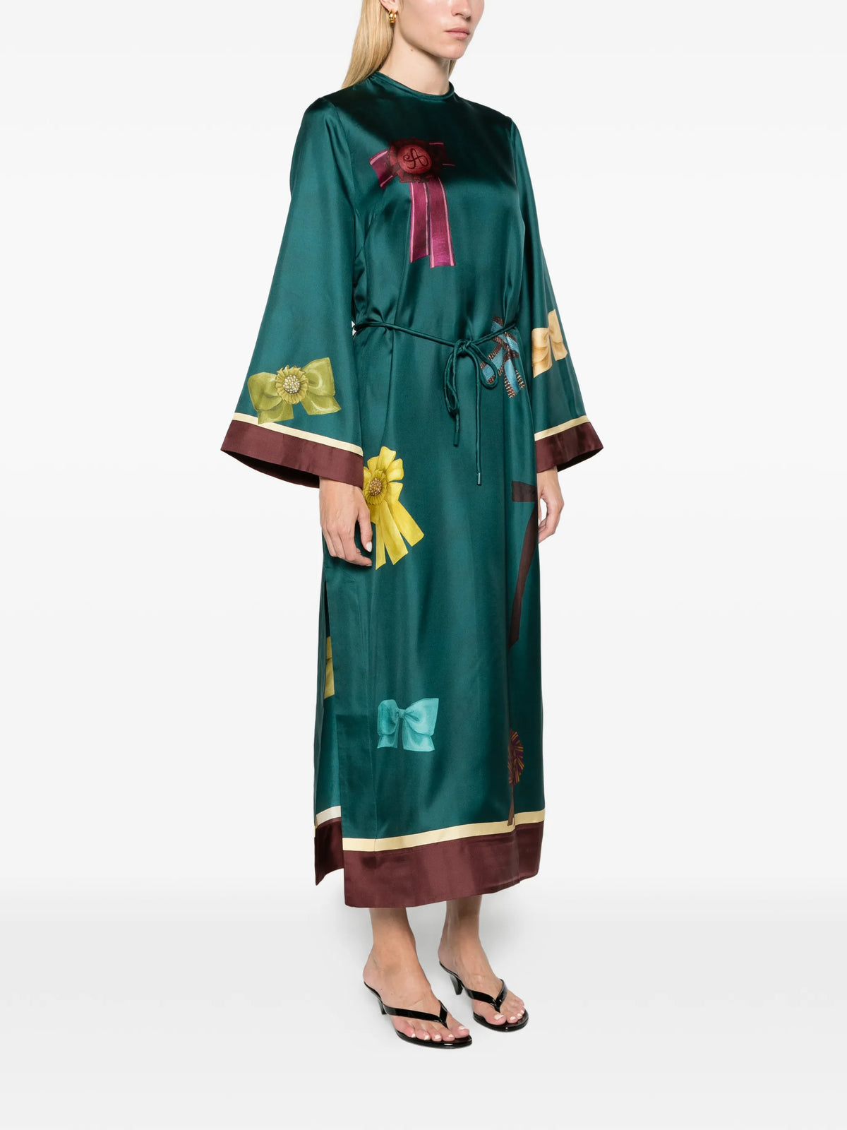 Rosette silk midi dress