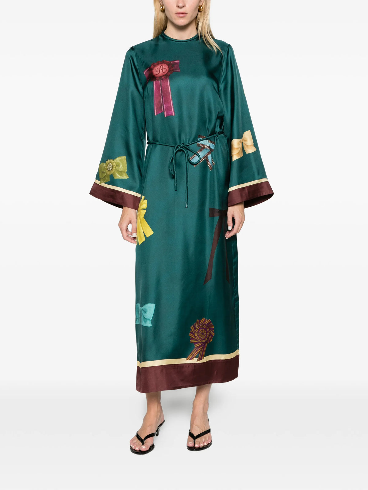 Rosette silk midi dress