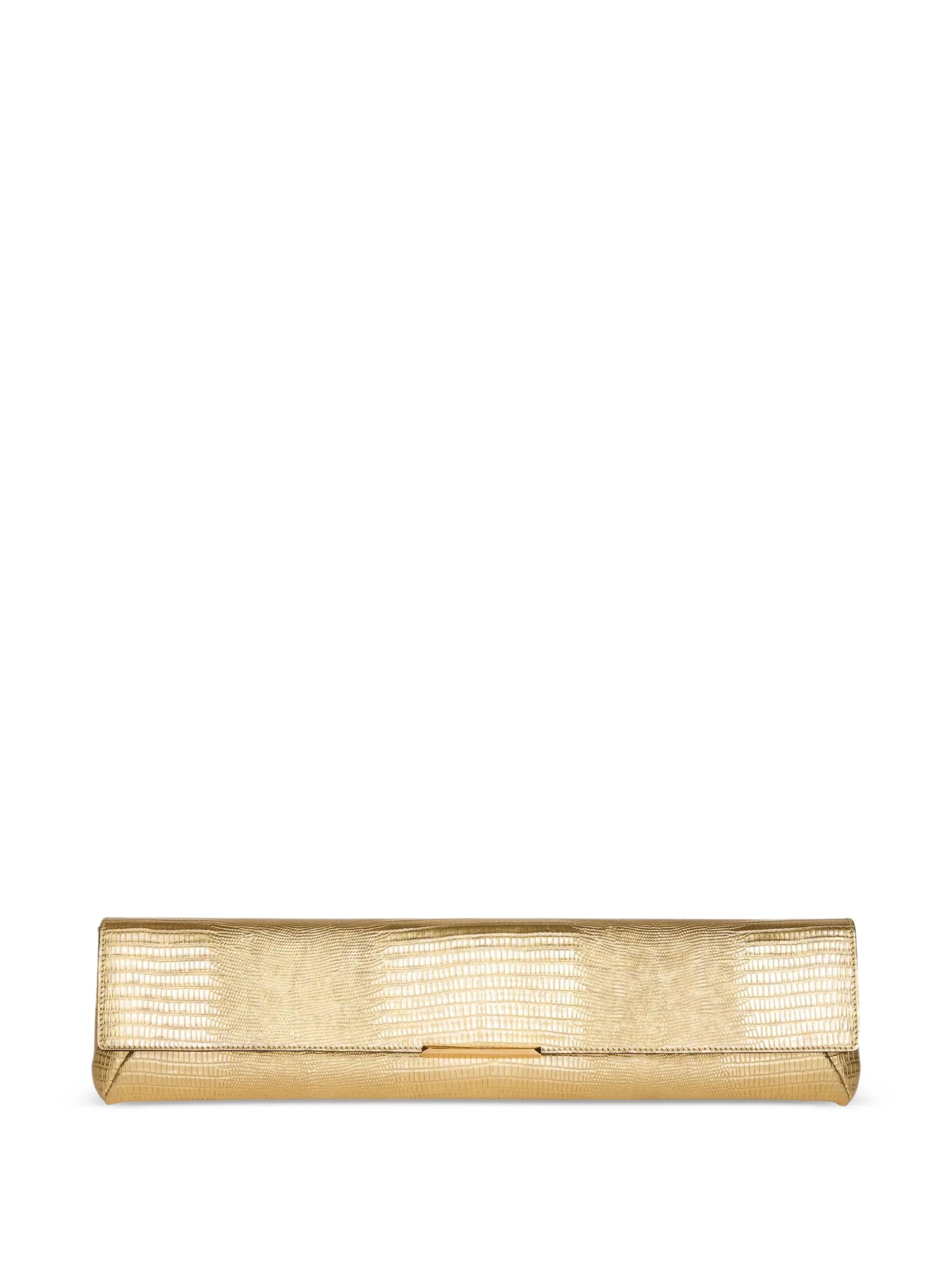 long clutch bag in metallic textured leather