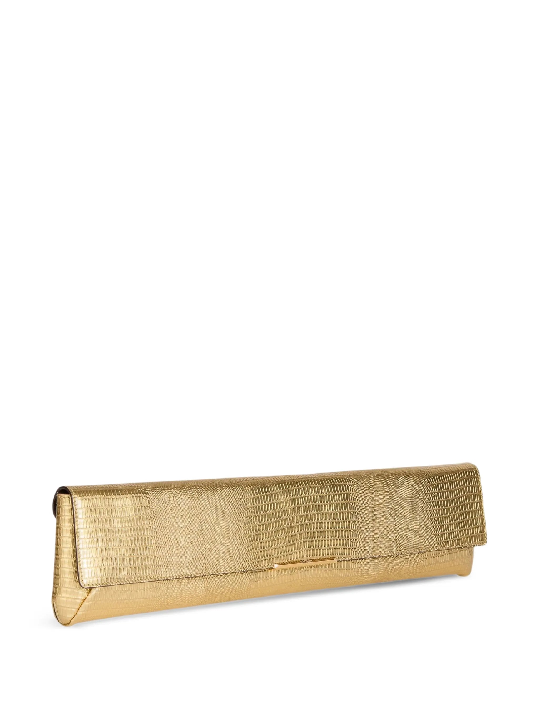 long clutch bag in metallic textured leather
